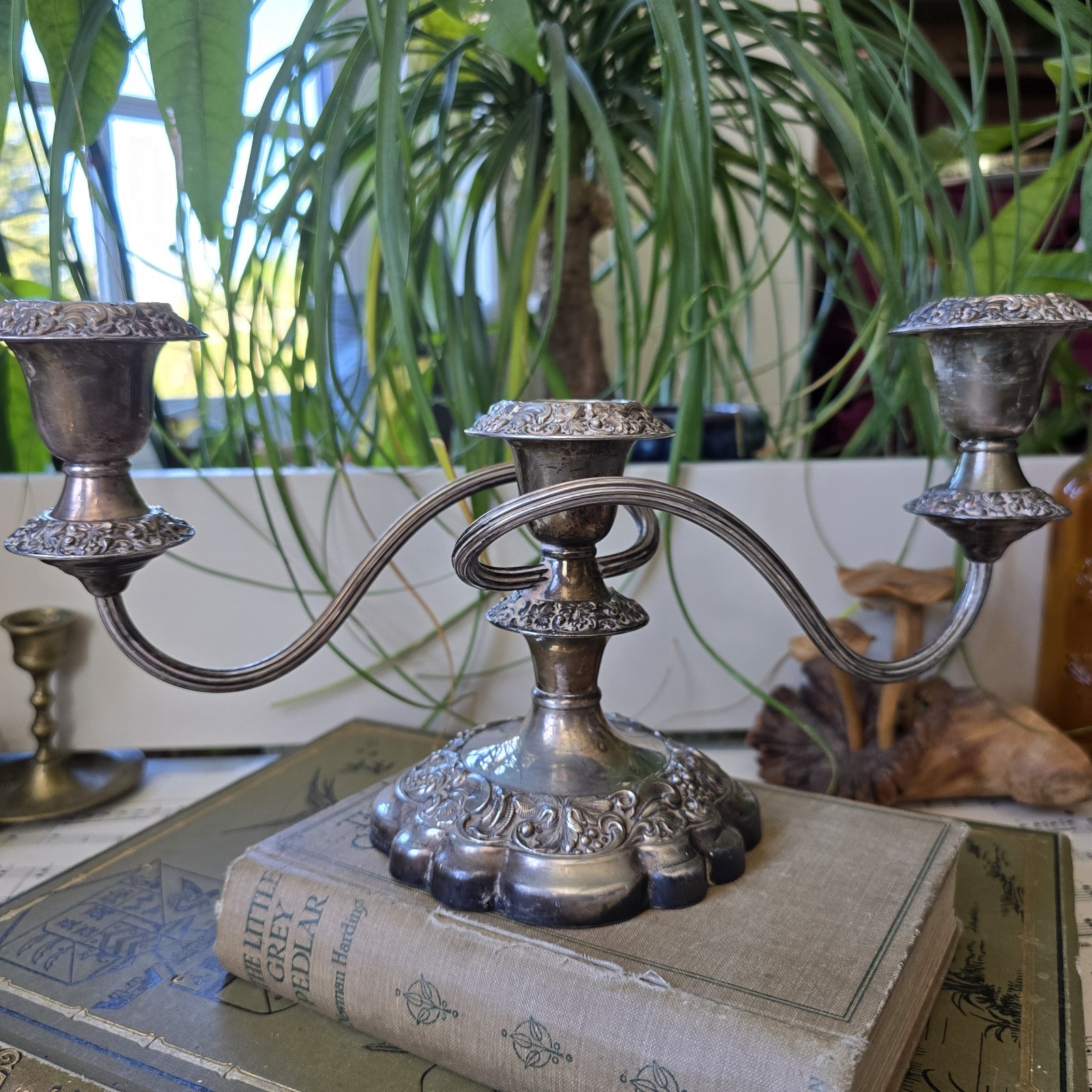 Vintage Barker-Ellis Silver Plated Candle Stick Holder Ornate Floral RARE
