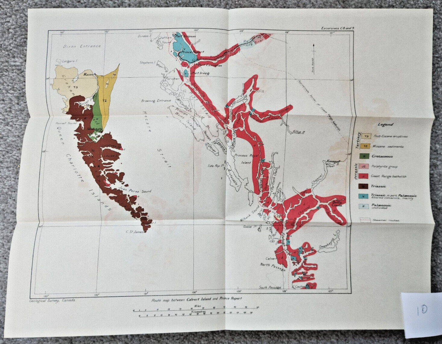 1913 Geological Map of the route between Calvert Island + Prince Rupert – Canada