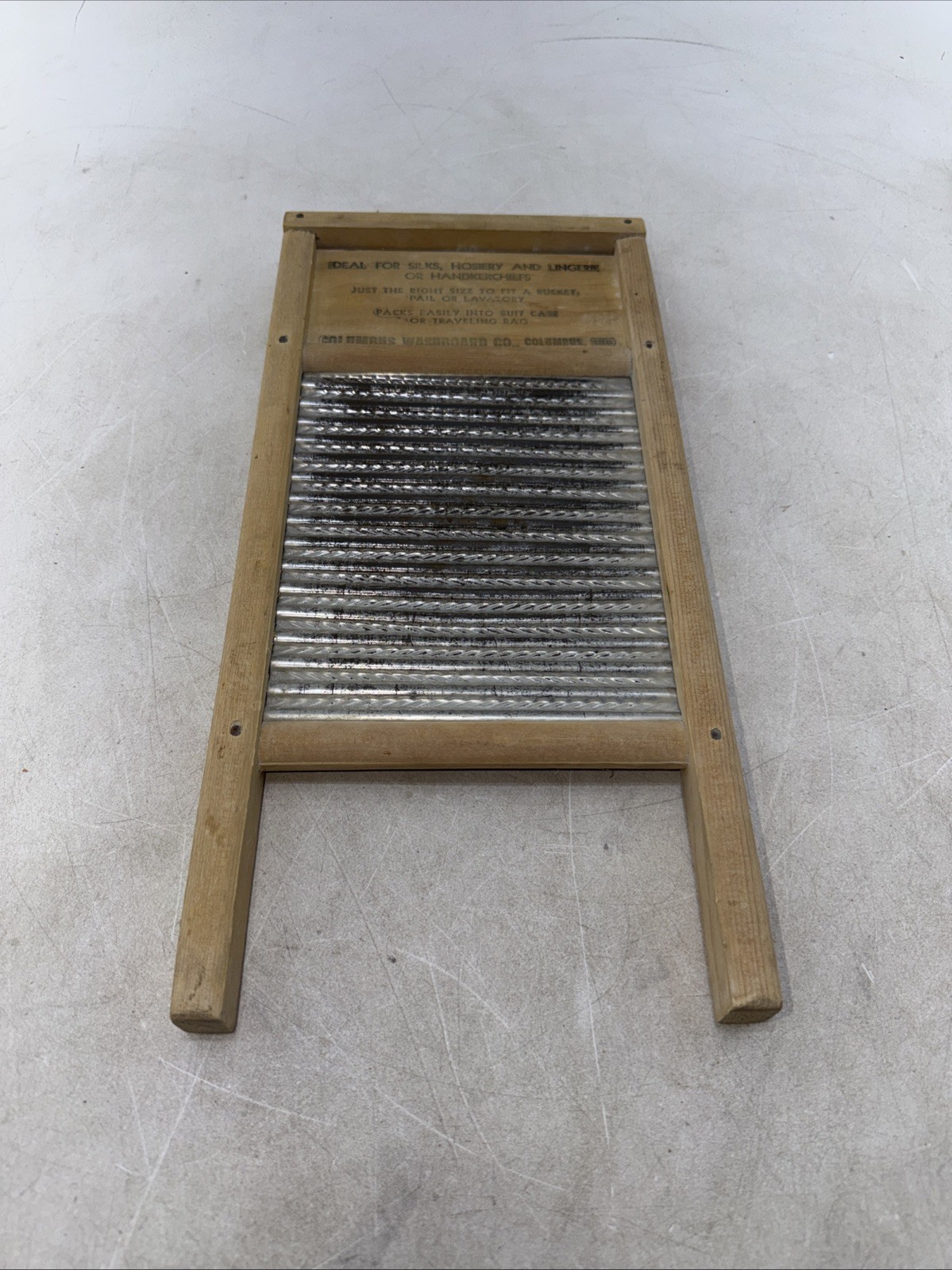 Antique Columbus Washboard Co Dubl Handi Travel Wood & Metal Washboard