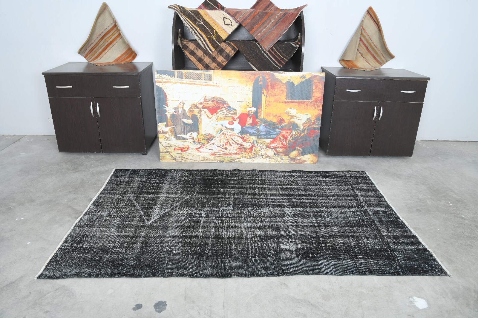 turkish decor rug, hand-knotted carpet vintage rug, oushak area rug 4 x 6 ft 302