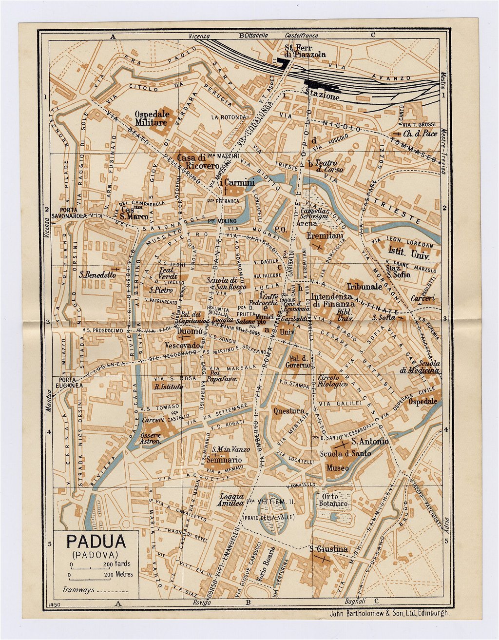1937 ORIGINAL VINTAGE CITY MAP OF PADUA PADOVA / VENETO / ITALY