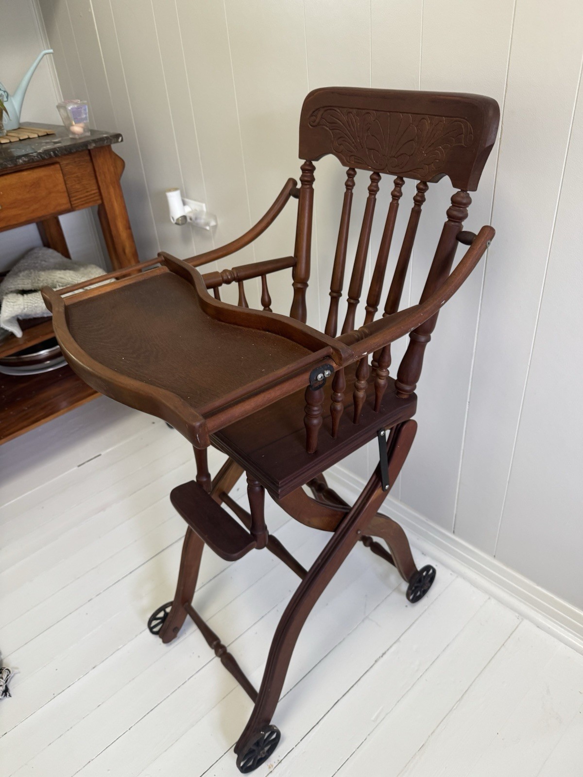Vintage/Antique Victorian Oak High Chair/Stroller Collapsible Beautiful