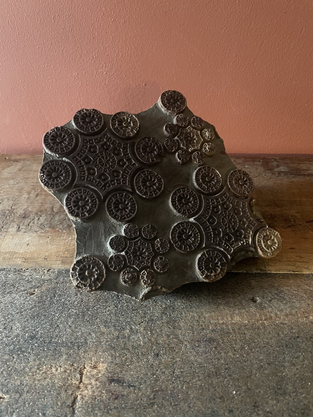 Large Antique English Printing Block Decorative Floral Rosette Pattern