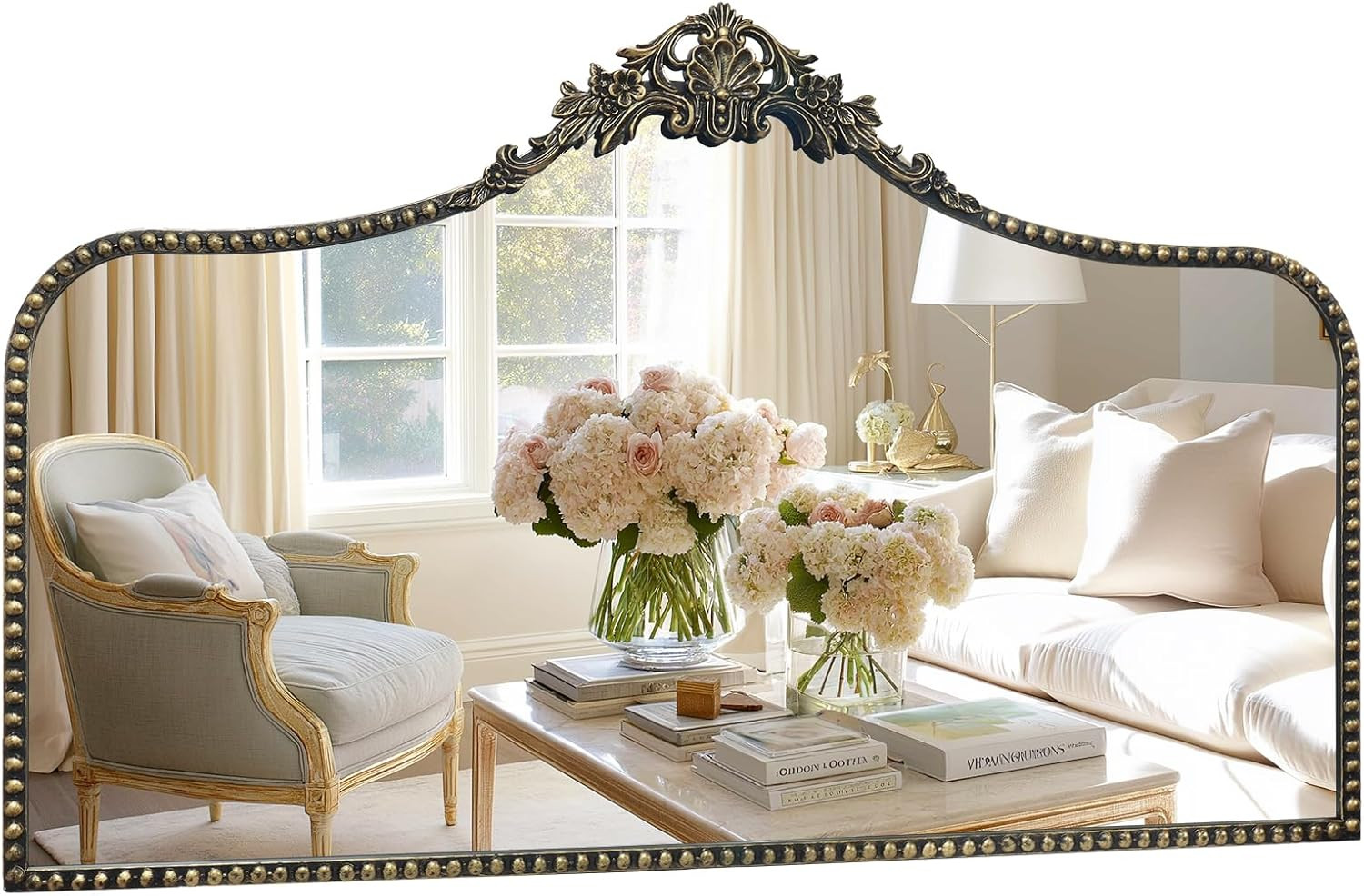Vintage Baroque Mirror 48″X30″, Victorian Antique Mirror with Black Brush Gold O