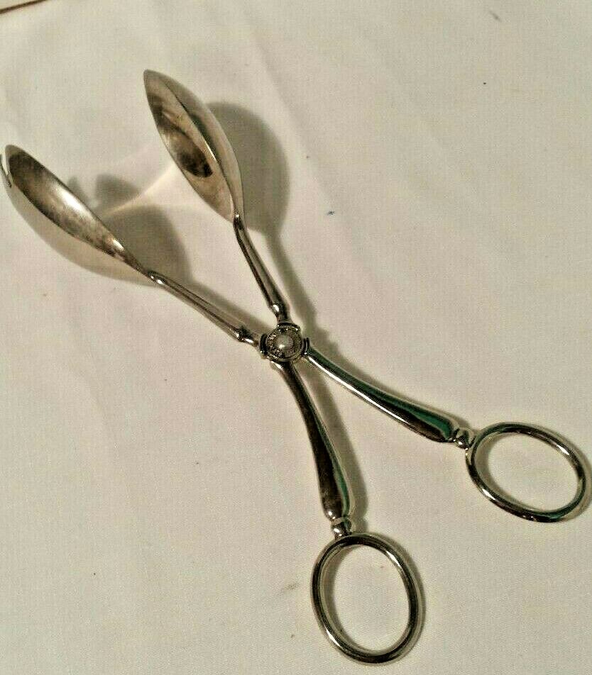 LEONARD ITALY SILVERPLATE SALAD SERVING TONGS 10.5” SCISSORS STYLE