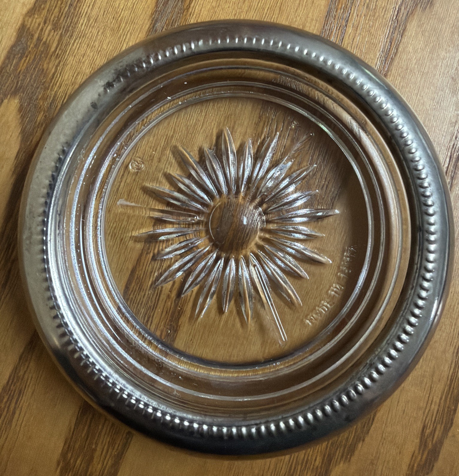 1960’s Leonard Italy Coaster Ashtray Trinkets Silver Plate 4” Starburst Center