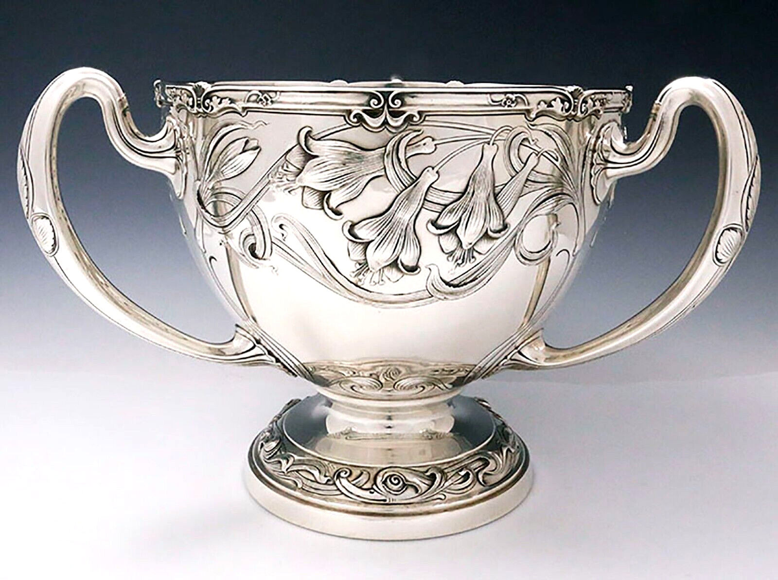 Huge Gorham ART NOUVEAU Sterling PUNCH BOWL Fuschias 79 oz