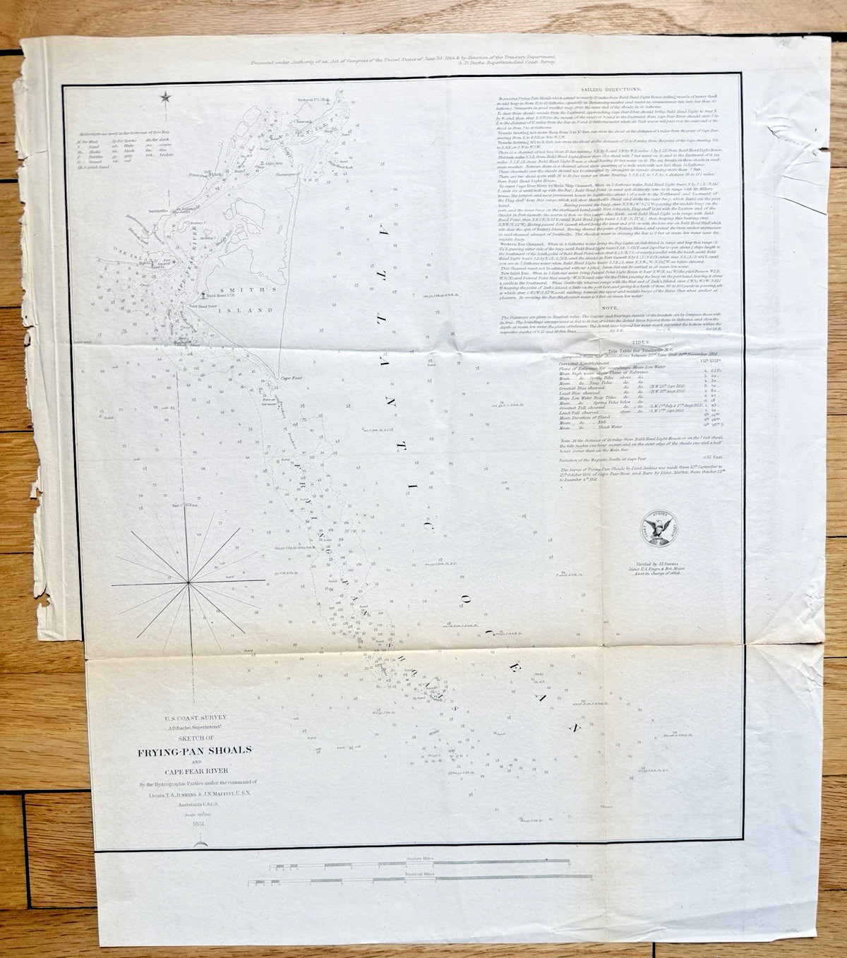 1851 B&W US Coast Survey map Sketch Frying-Pan Shoals Smith’s Island