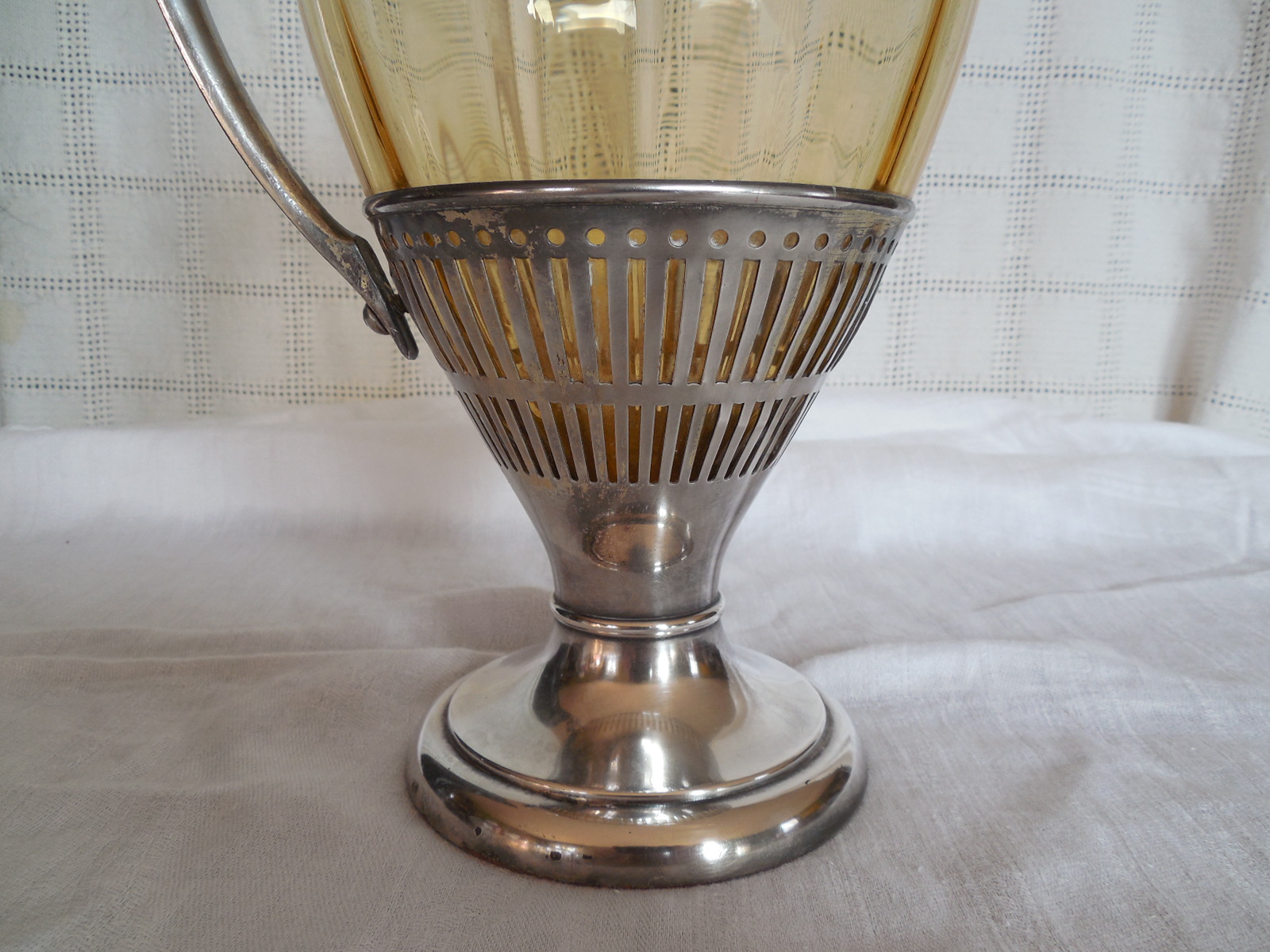 Cresent silver triple plate silver & amber glass pitcher. Lovely!