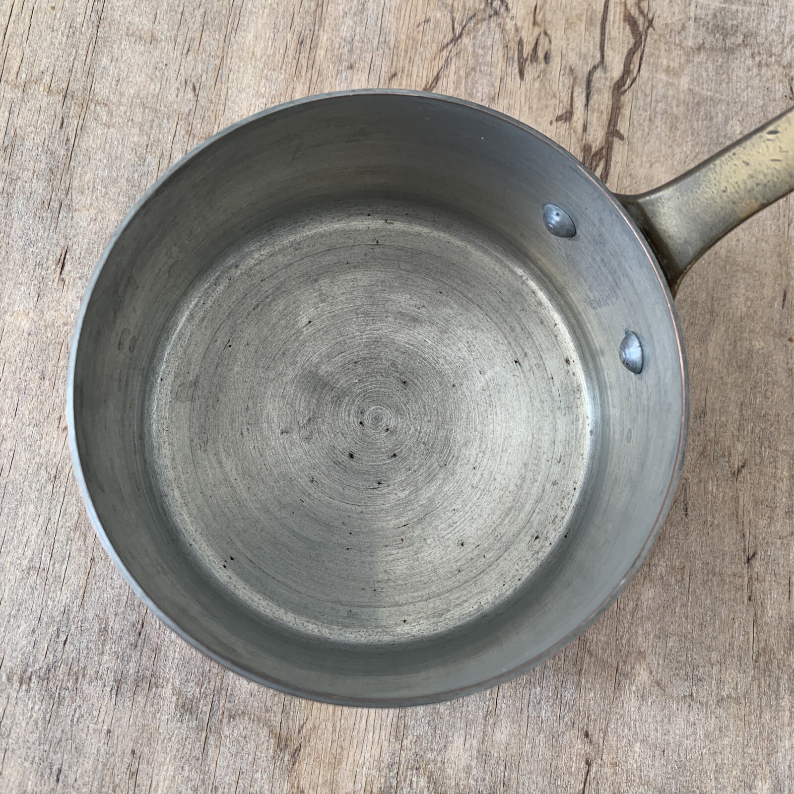 Antique Vintage Copper & Brass Handled Tin Lined Small Lidded Pan Cookware Decor