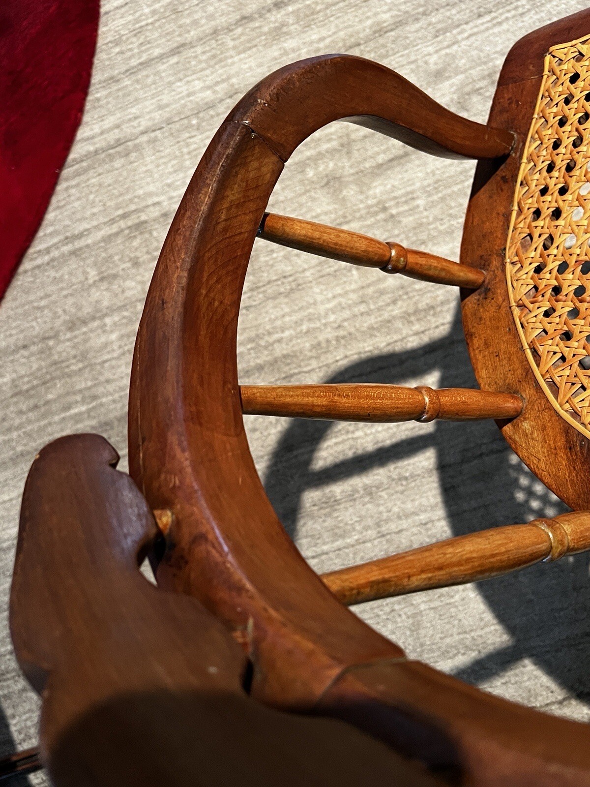 Antique Primitive Bow Back Spindle Back Cane Seat Windsor Accent Chair