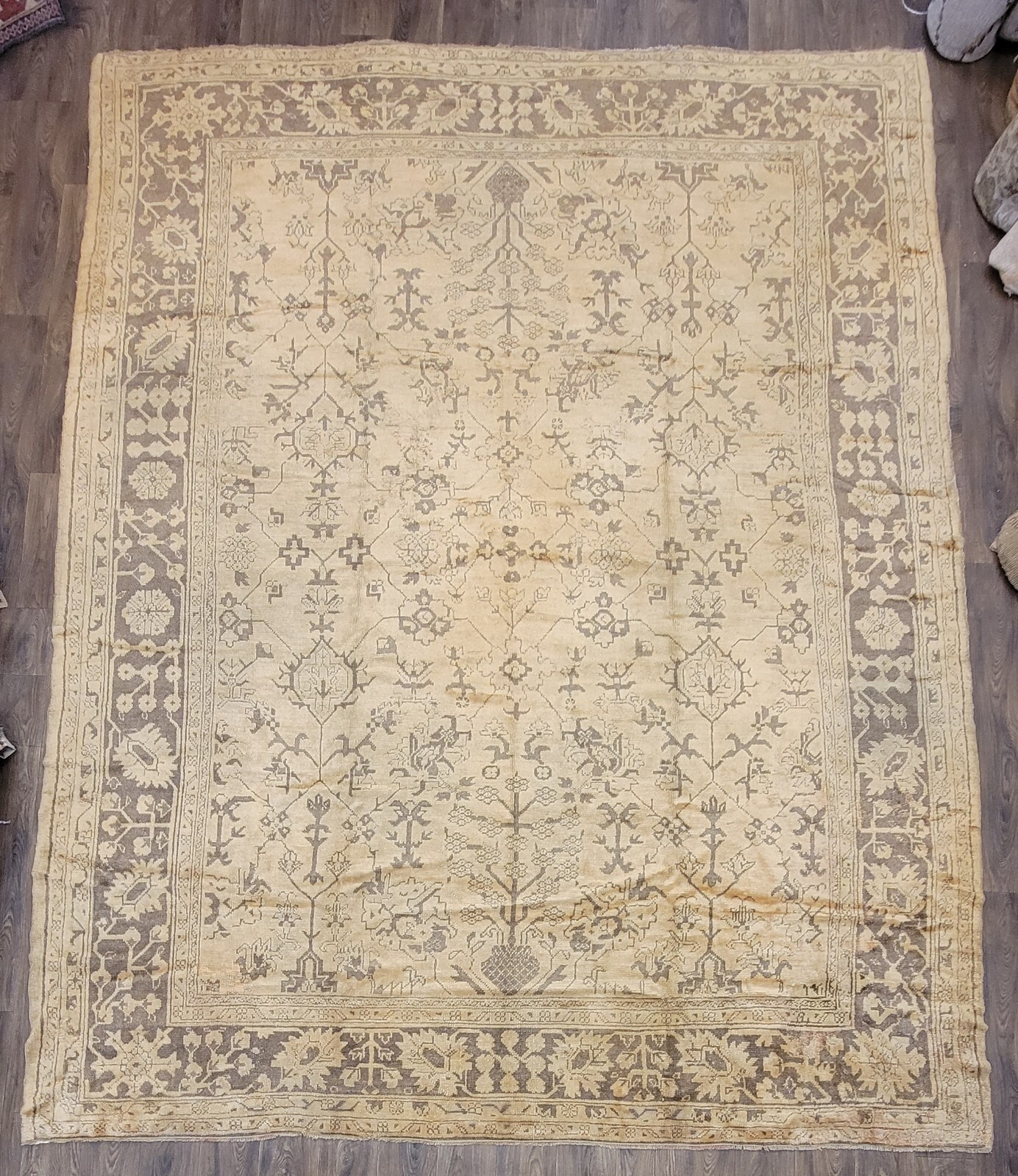 ANTIQUE handwoven Turkish Oushak 11’x14ft soft colors circa 1920s