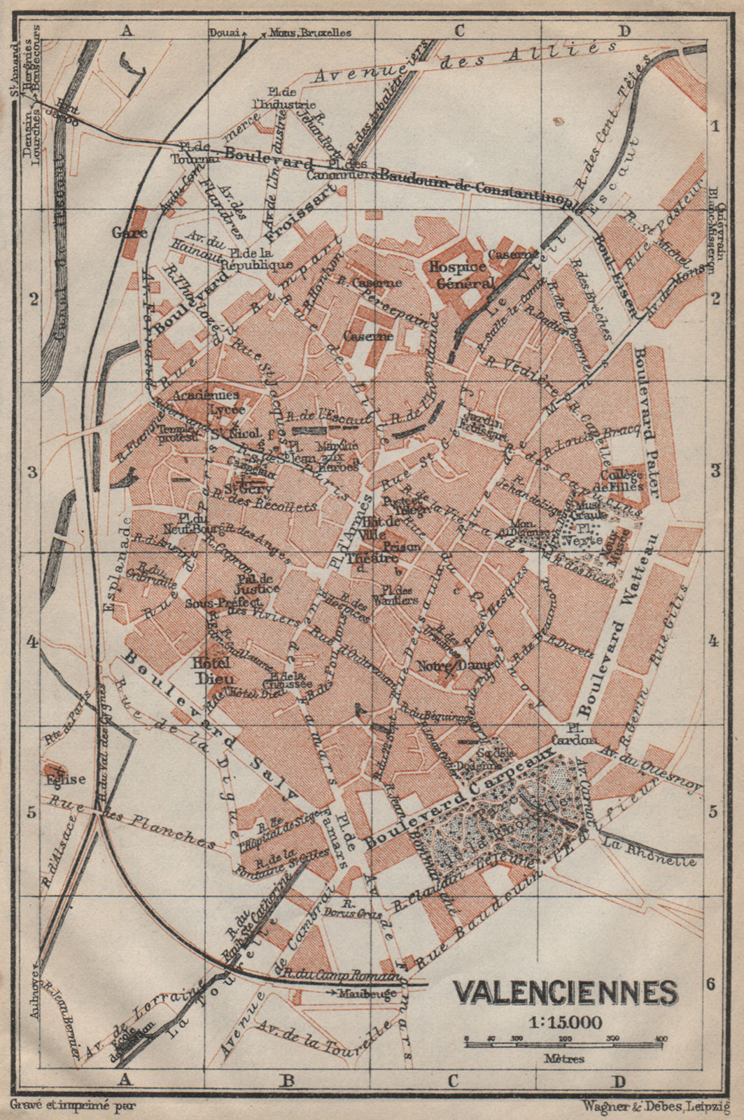 VALENCIENNES antique town city plan de la ville. Nord carte. BAEDEKER 1909 map