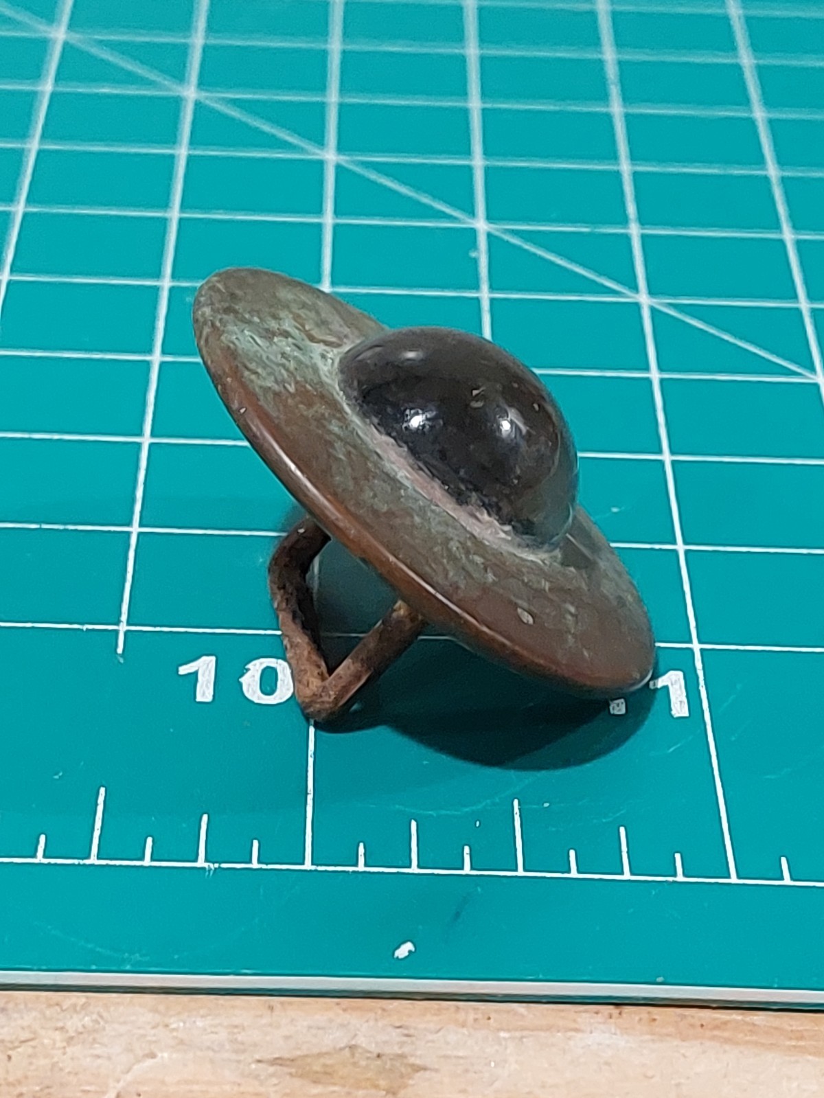 ANTIQUE BUTTON WITH ELK HEAD Flying Saucer Shape Odd Horse Bit Tack