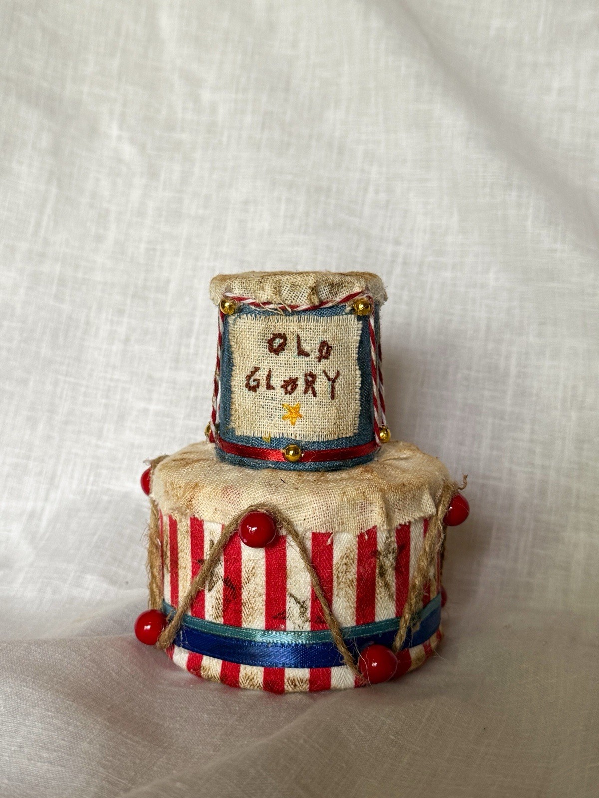 Primitive Patriotic Drum Set Americana 4th of July Folk Art Decor Small Handmade