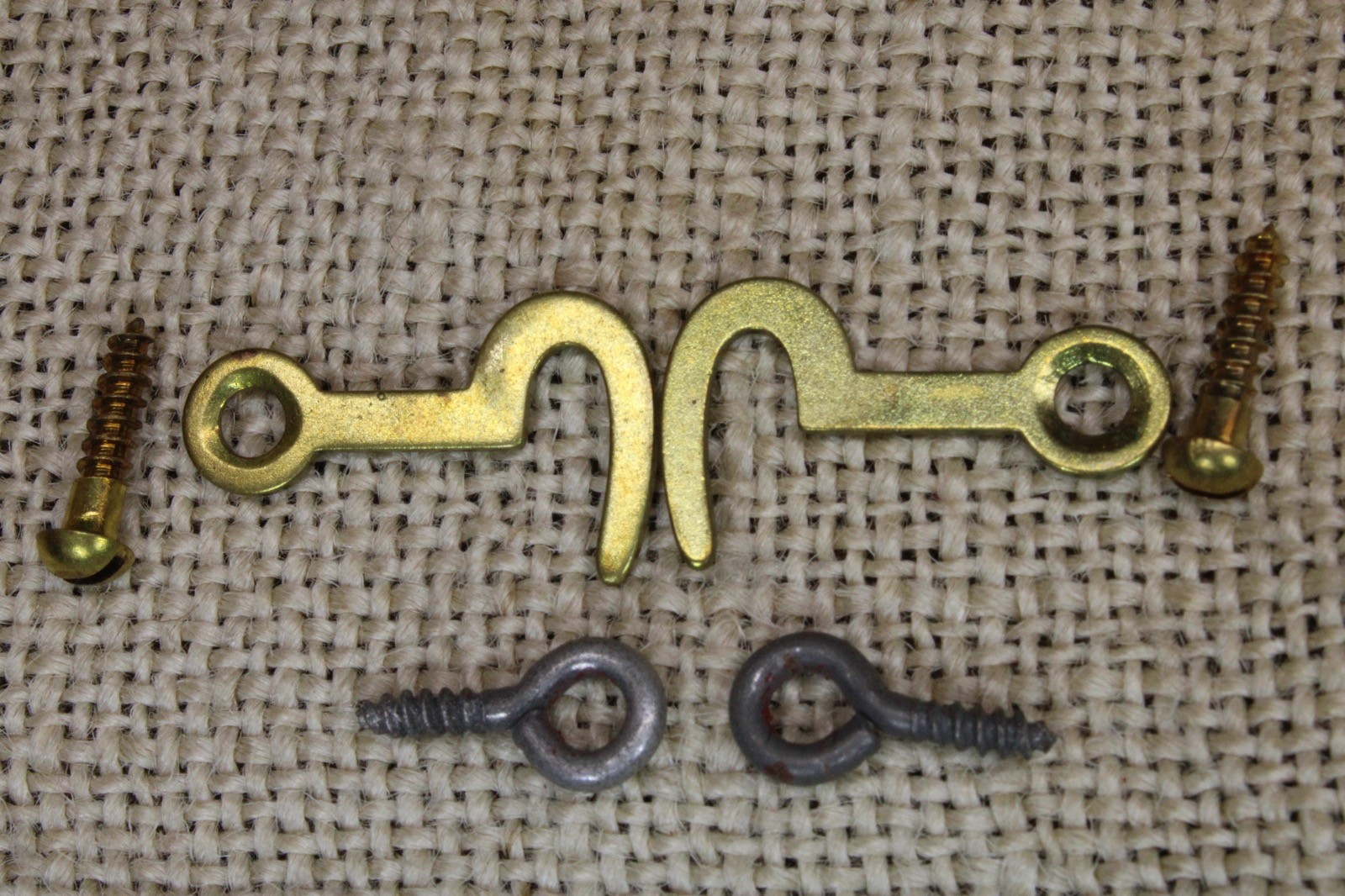 2 Old Brass Hook and Eye Shutter Cabinet Latch Swing Flip Catch Clock 1900’s