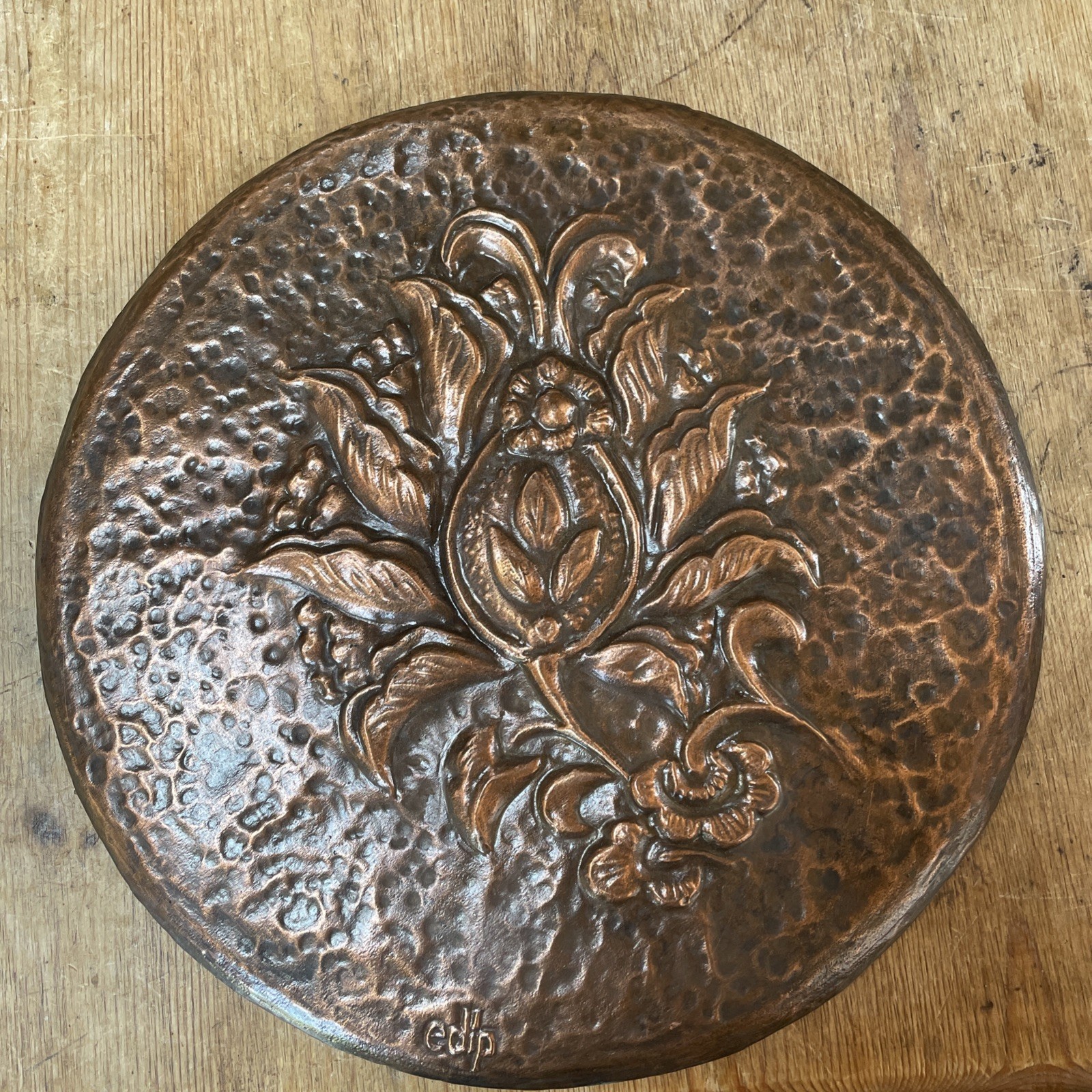Arts & Crafts repousse Copper wall plaque Hand wrought repousse work
