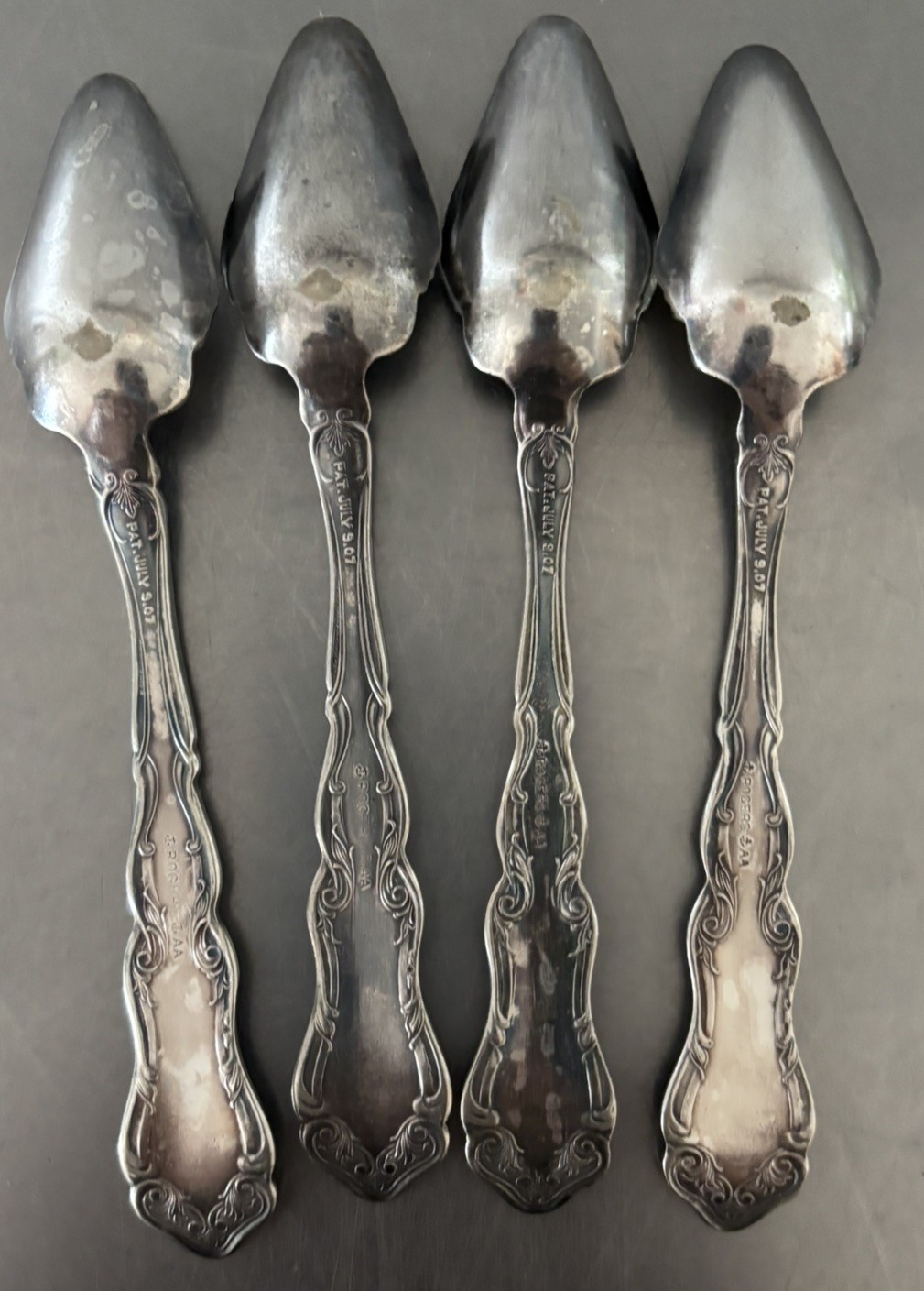 4 Antique Silverplate Fruit Spoons Rogers ALHAMBRA Grapefruit circa 1865-1867