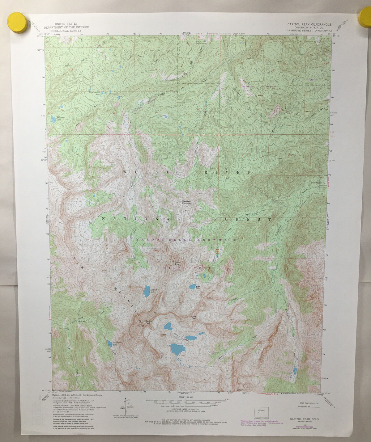 Capitol Peak Quadrangle Colorado Pitkin Cty Geological Survey Map 1960 1982 #2