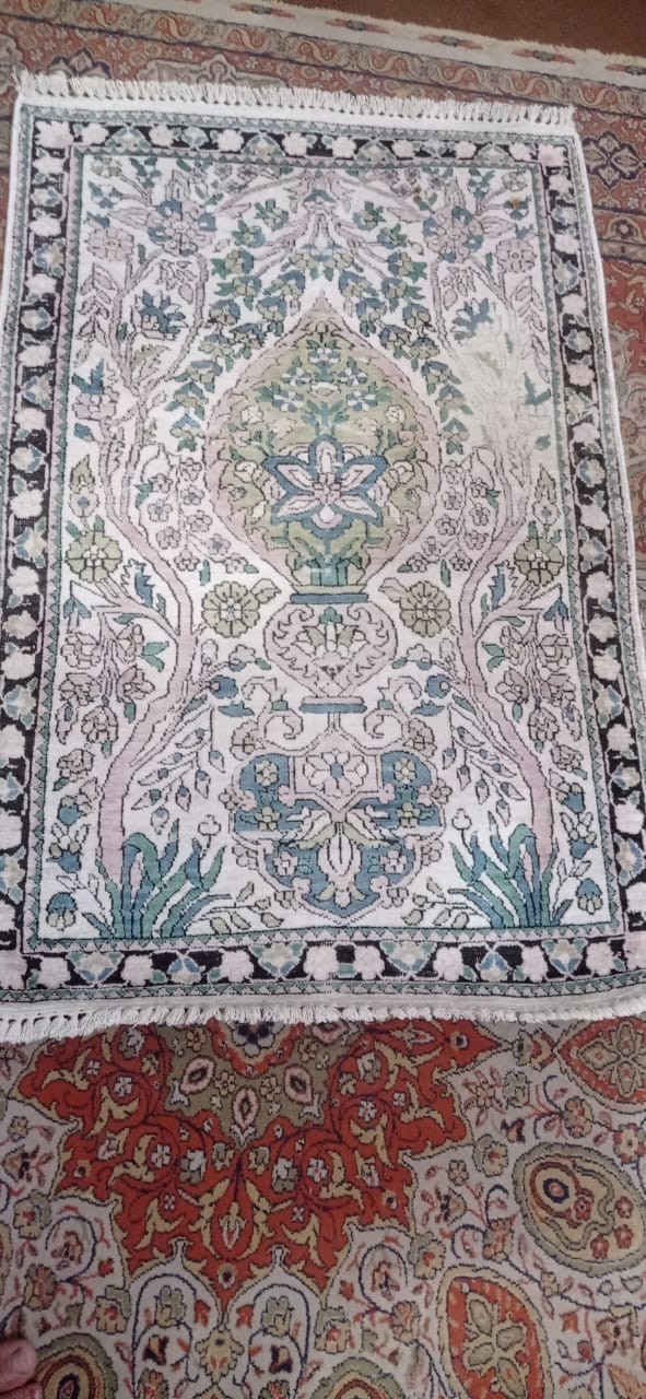 COLLECTORS ITEM Vintage Stunning Natural Silk Tree of Life Shikhargah Hereke Rug