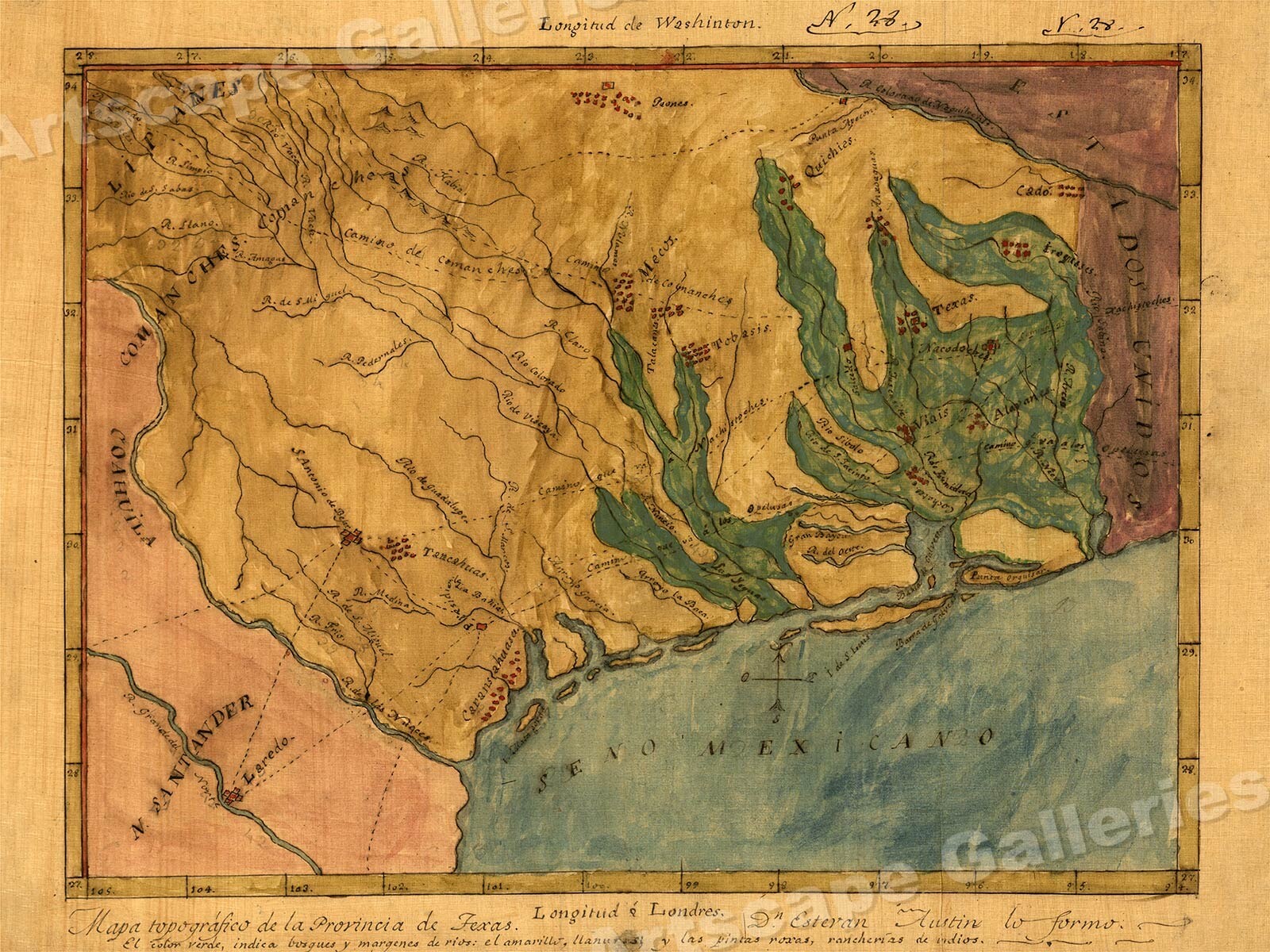 1822 Map of Texas Territory and Gulf Coast by Stephen F. Austin – 24×32
