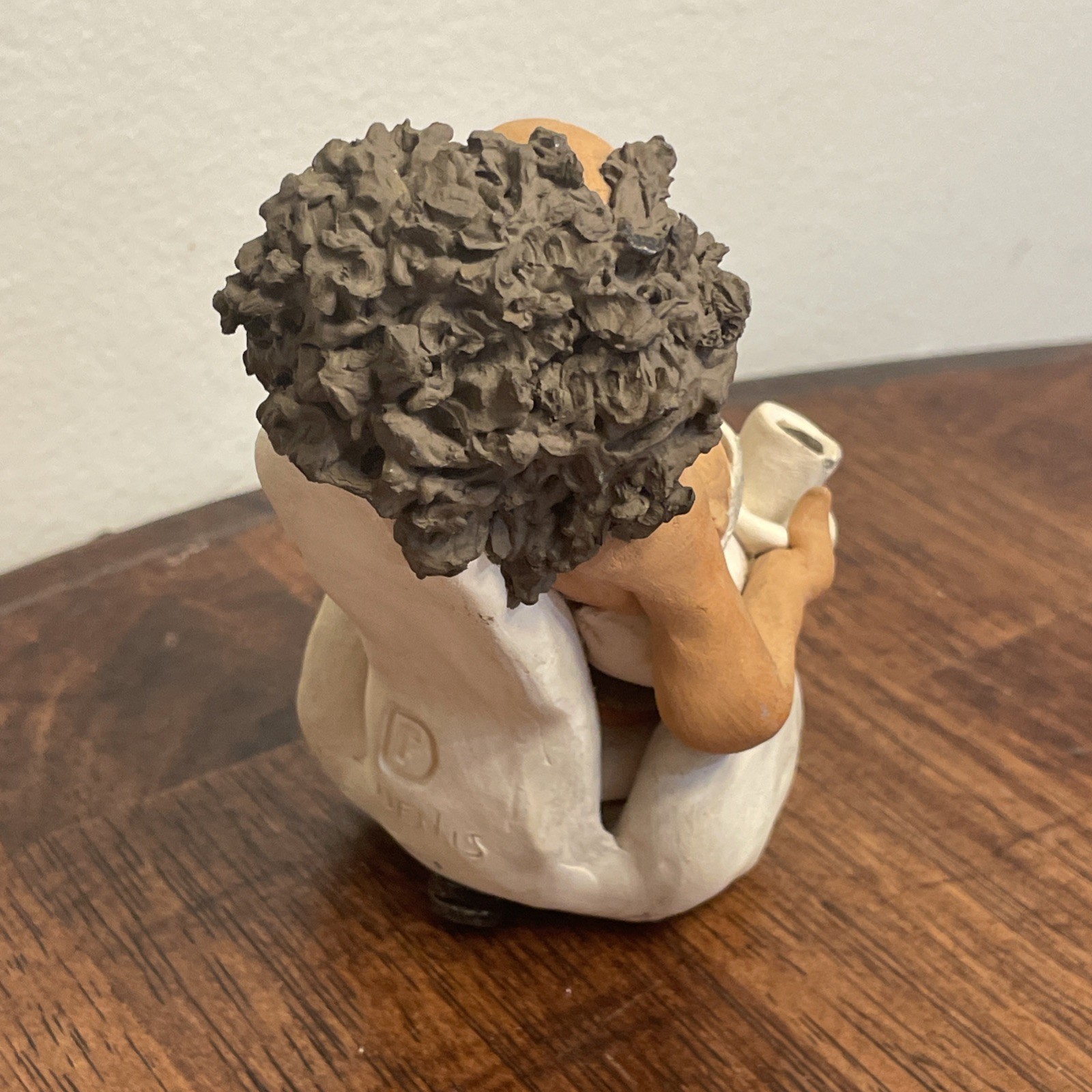 Denis Filtser Clay Figurine Woman Gossip Bench Phone Coffee Signed Pottery Art