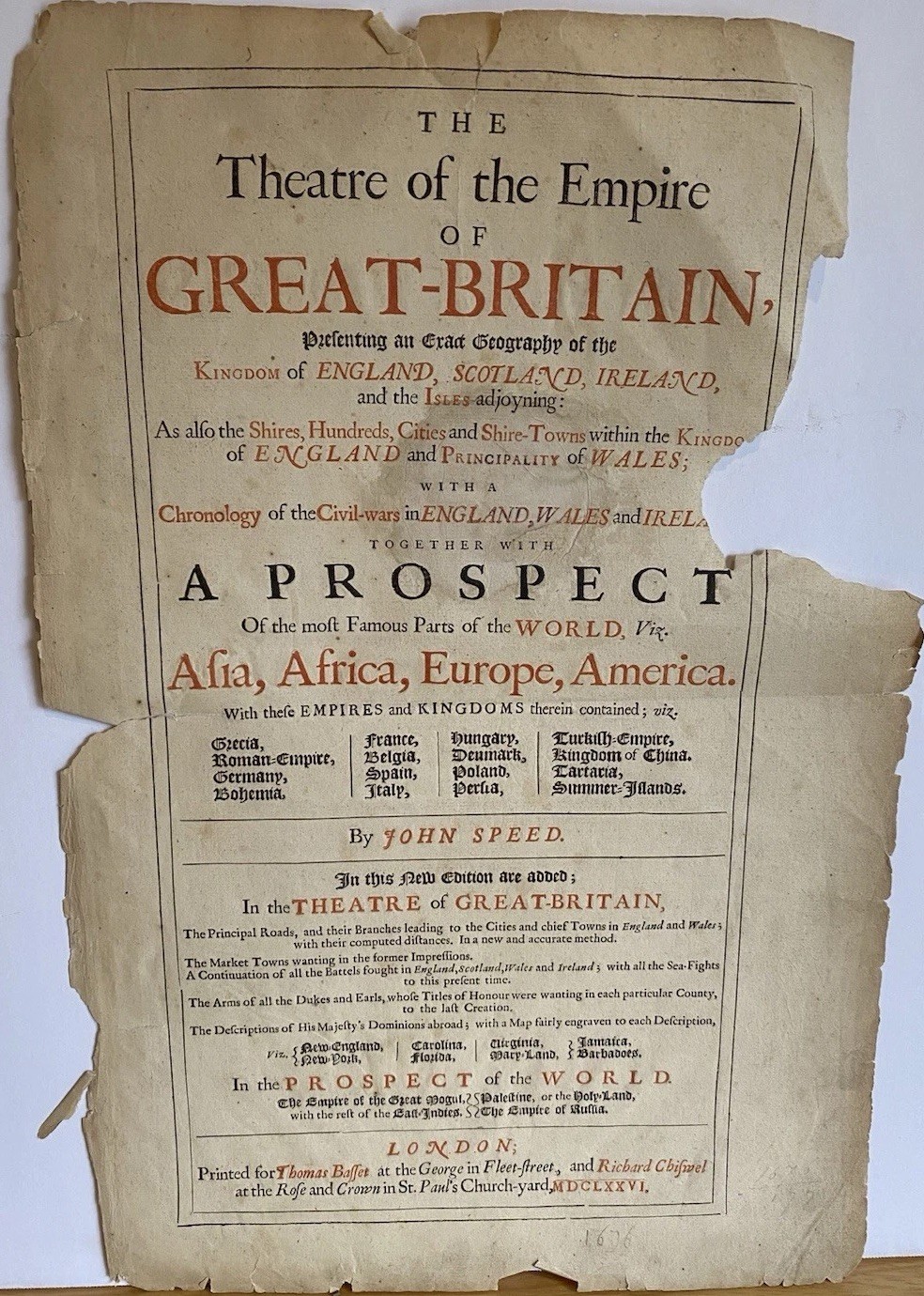1676 John Speed Theatre of the Empire of Great Britain – Original Title Page