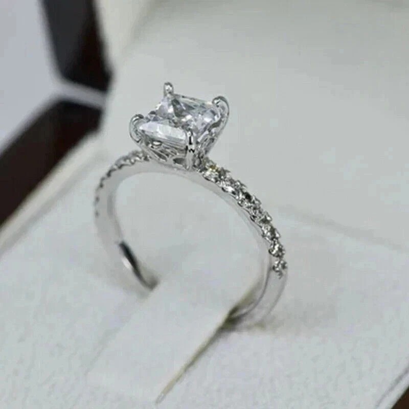 2Ct Princess-Cut Lab Created Solitaire Engagement Ring 14K White Gold Plated
