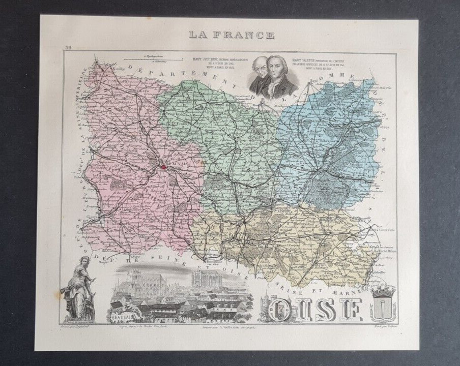 Antique (1882) map – Oise – Beauvais – France – Vuillemin
