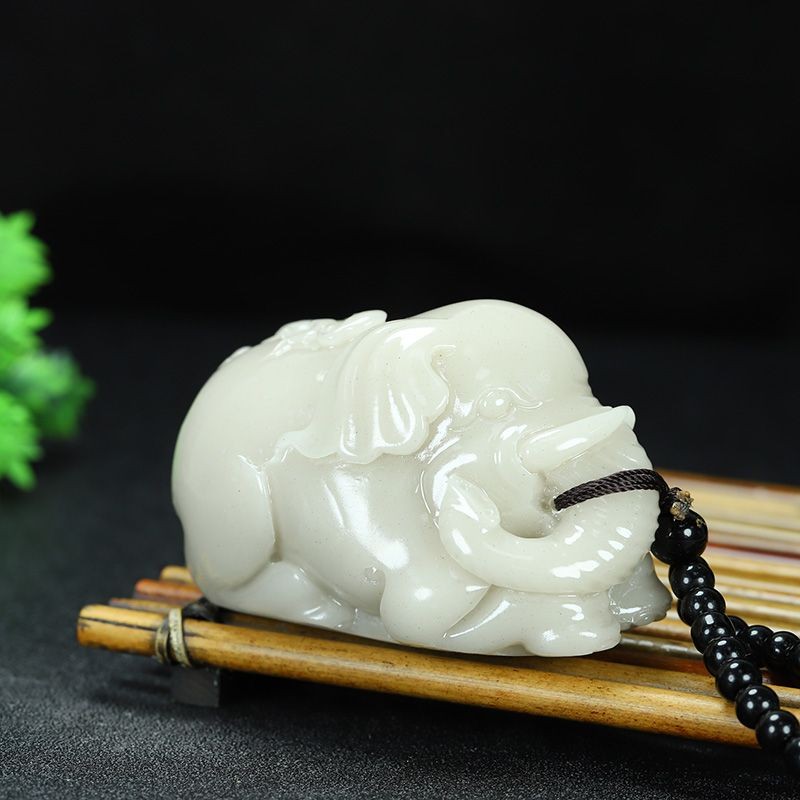 Amber Jade Elephant Pendant Hand Carved Wealth Amulet Home Decor gift Talisman