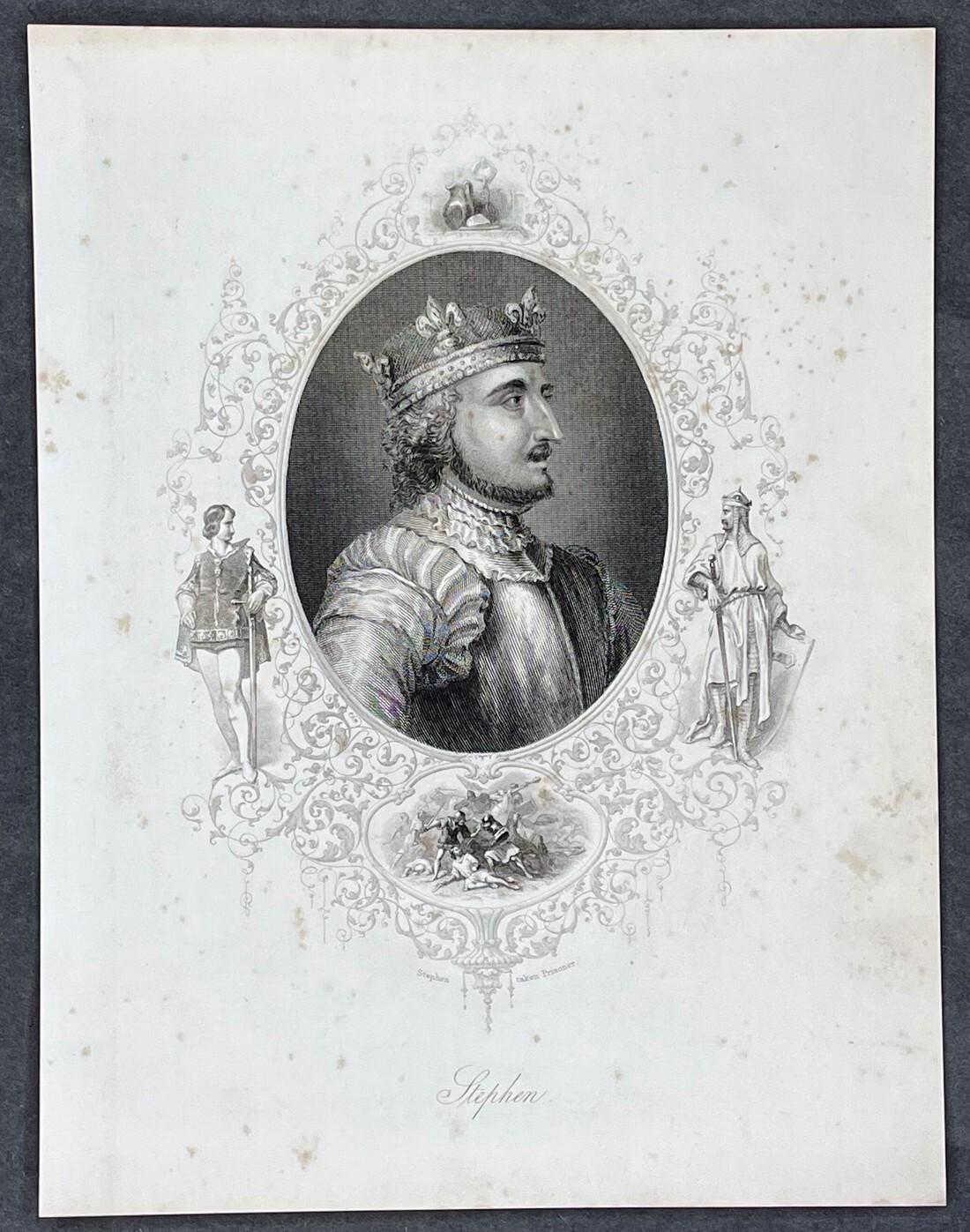 1835 Rev James Barclay Antique Print a Portrait of King Stephen, England