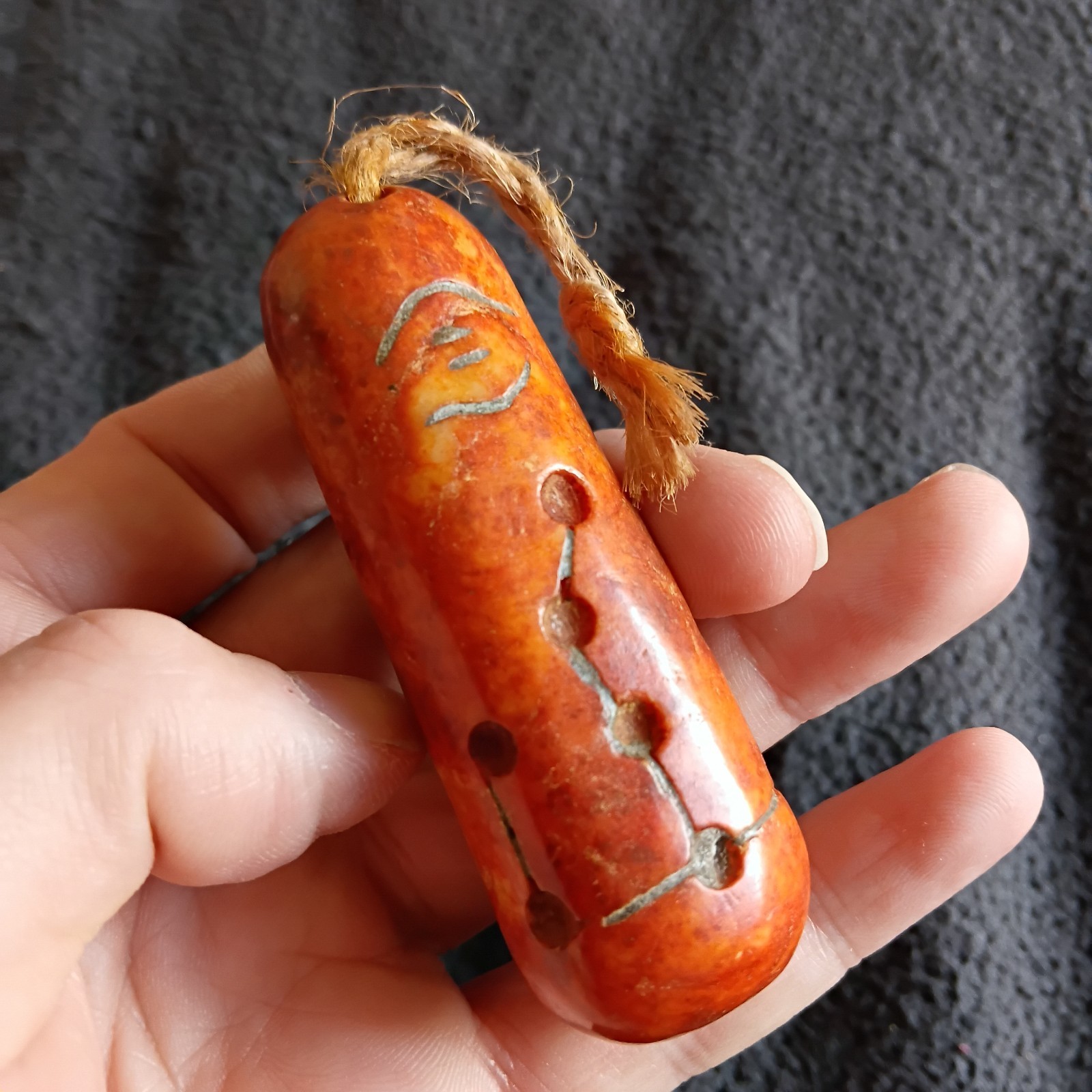 Tibetan Rare pre 1800s Jade Perma Raka Feng Shui Buddhist Scripture Prayer Bead