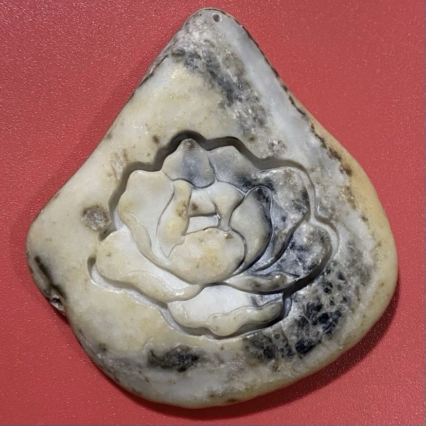 Chinese Amulet Pendant, Natural Agate, Mixed With Kind Of Stone, Flower.