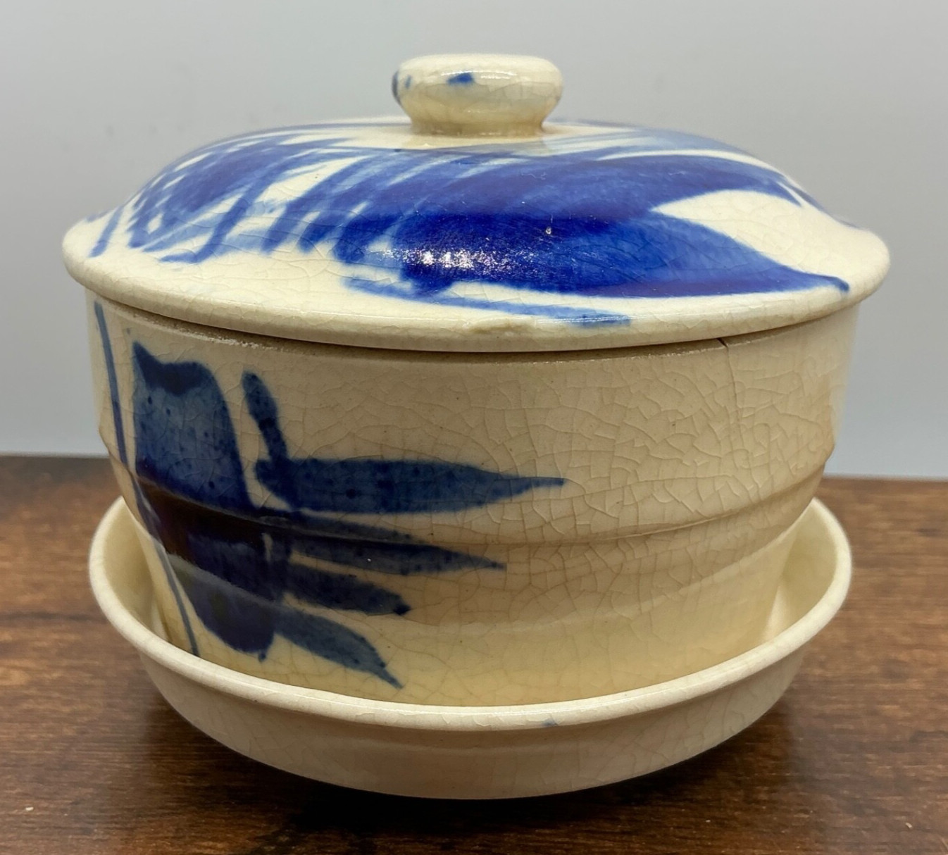 Antique Japanese Seto Hagi Ware 3.5” dia bowl lid saucer Taisho Showa 1920-30