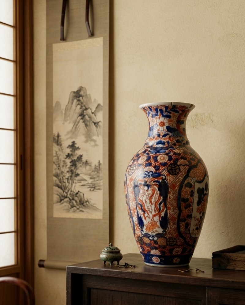 Large Antique 19thC Japanese Imari Porcelain Baluster Vase Meiji Period 35.5cm