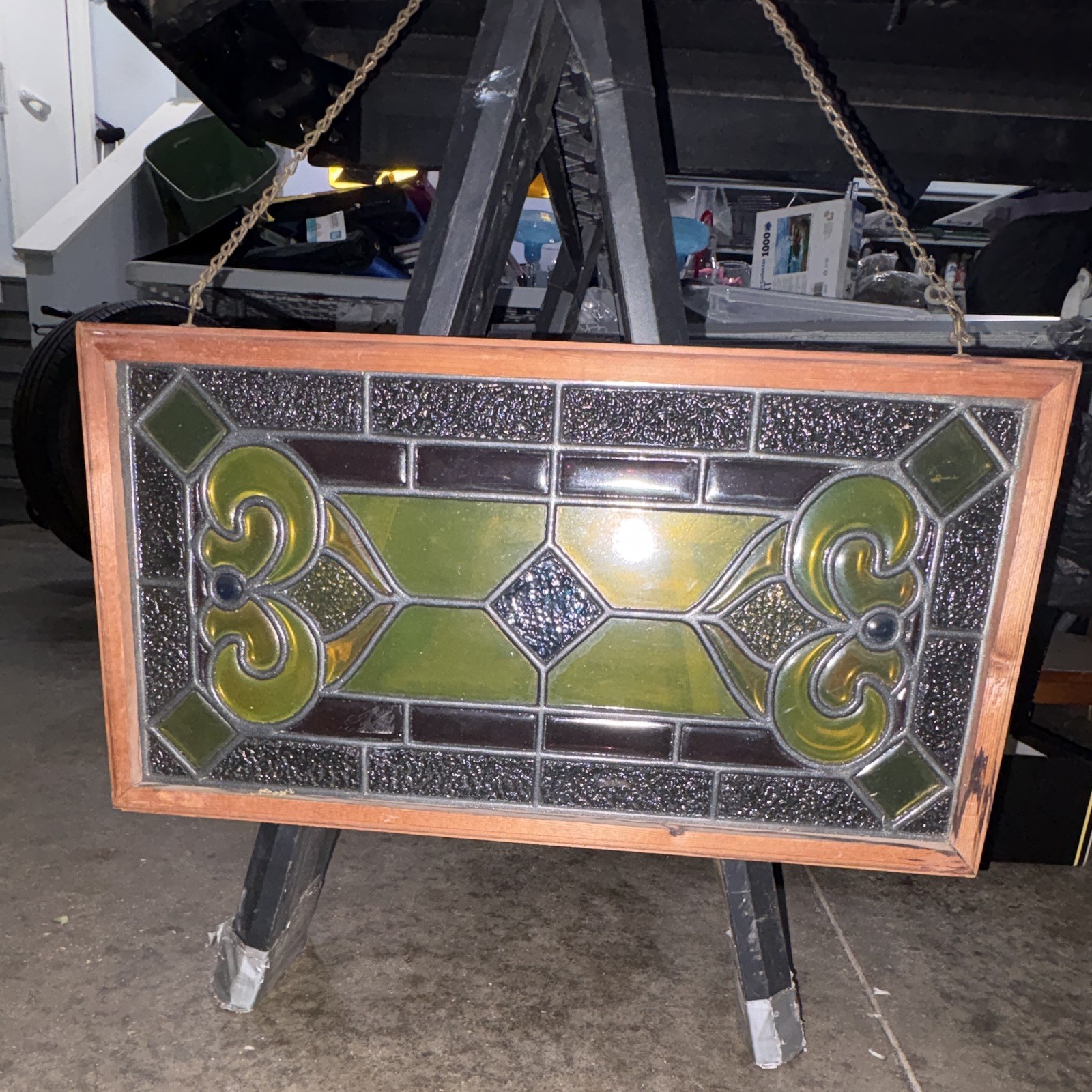 framed Victorian-style leaded stained glass transom window
