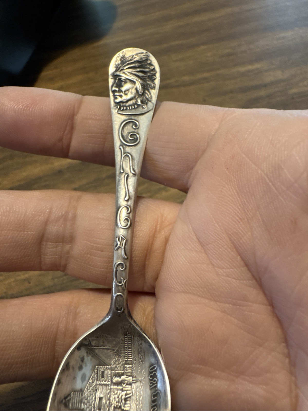 Antique Sterling Silver Souvenir 4″ Spoon: Fort Dearborn, Chicago, Illinois