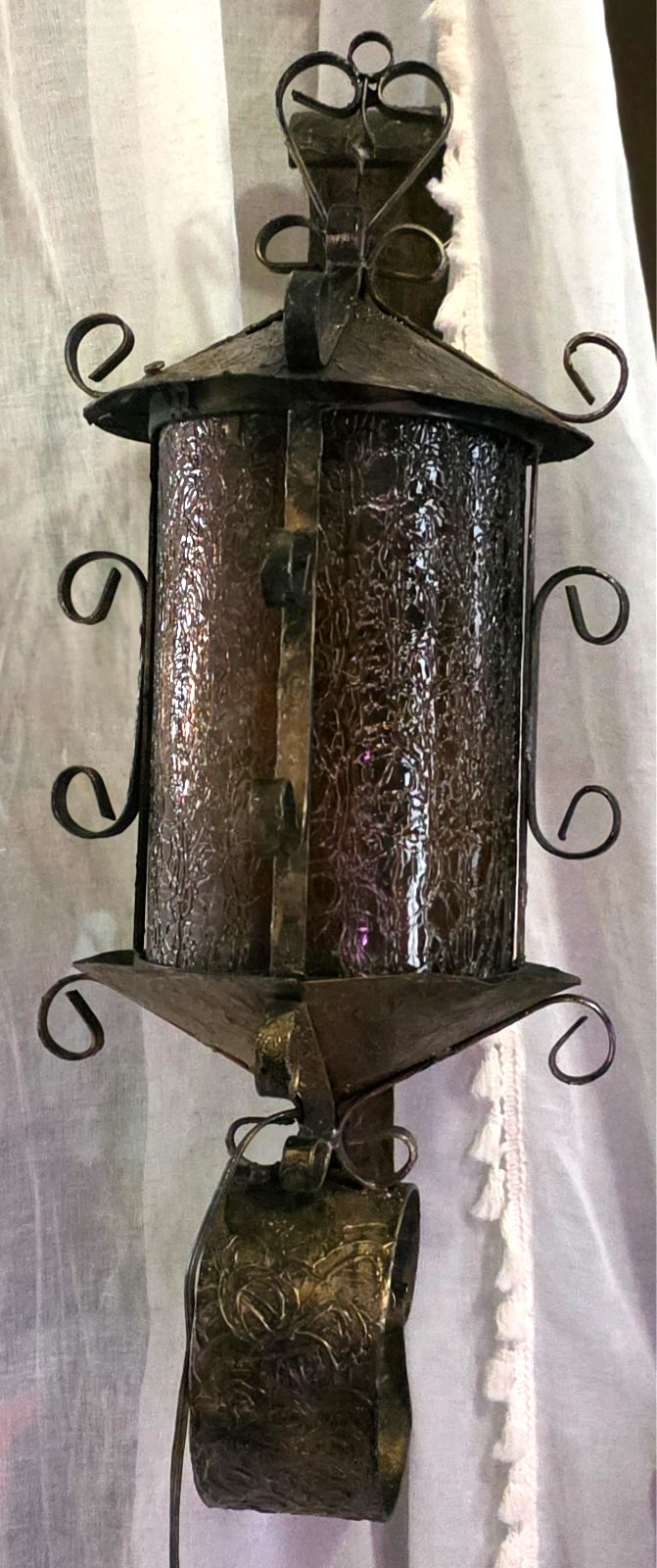 Spanish Revival style Iron Wall Sconce with Crackle Glass Cylinder