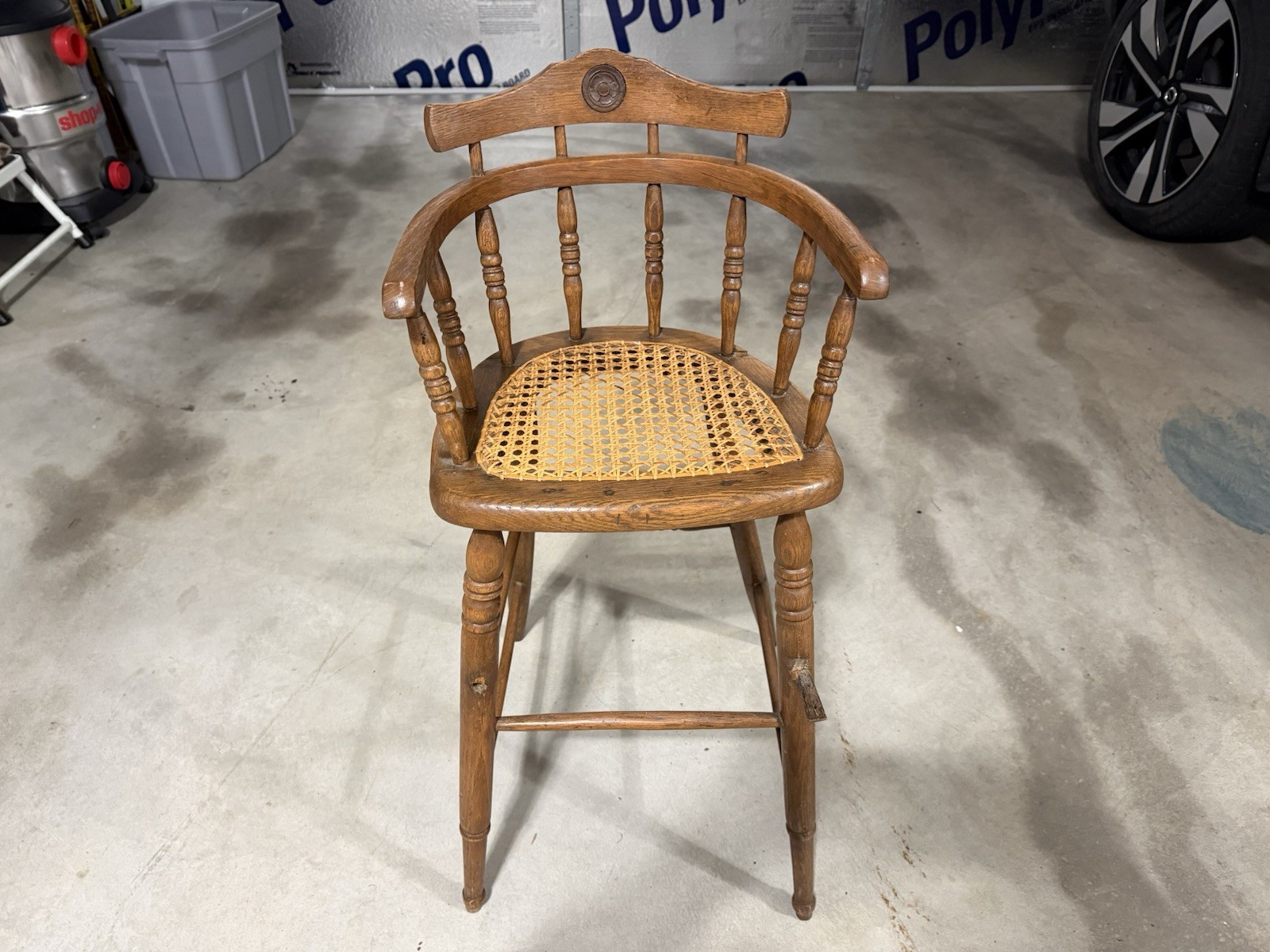 Antique Victorian Small Child’s Oak Wood Spindle Cane Seat High Chair