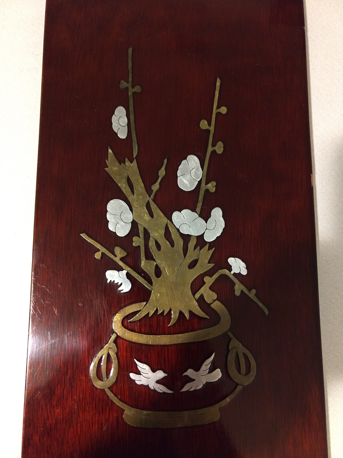 Vintage Beautiful Doves Peace & Love Lacquer Wood Wall Hanging Korea