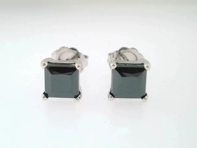 4CT Lab Created 14K White Gold Finish Princess Cut Black Diamond Stud Earring