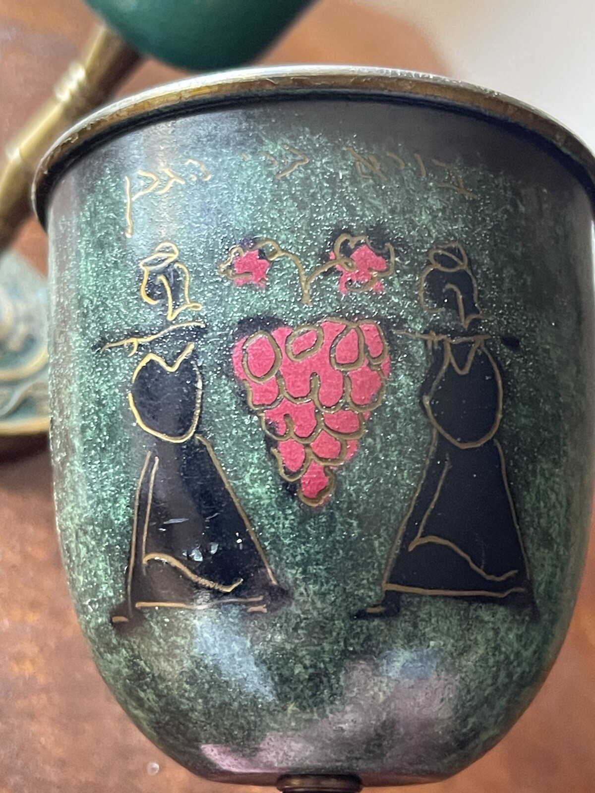 Two Israel Hakuli Hand Painted Goblet Sabra Bright Blue Green 5” Tall