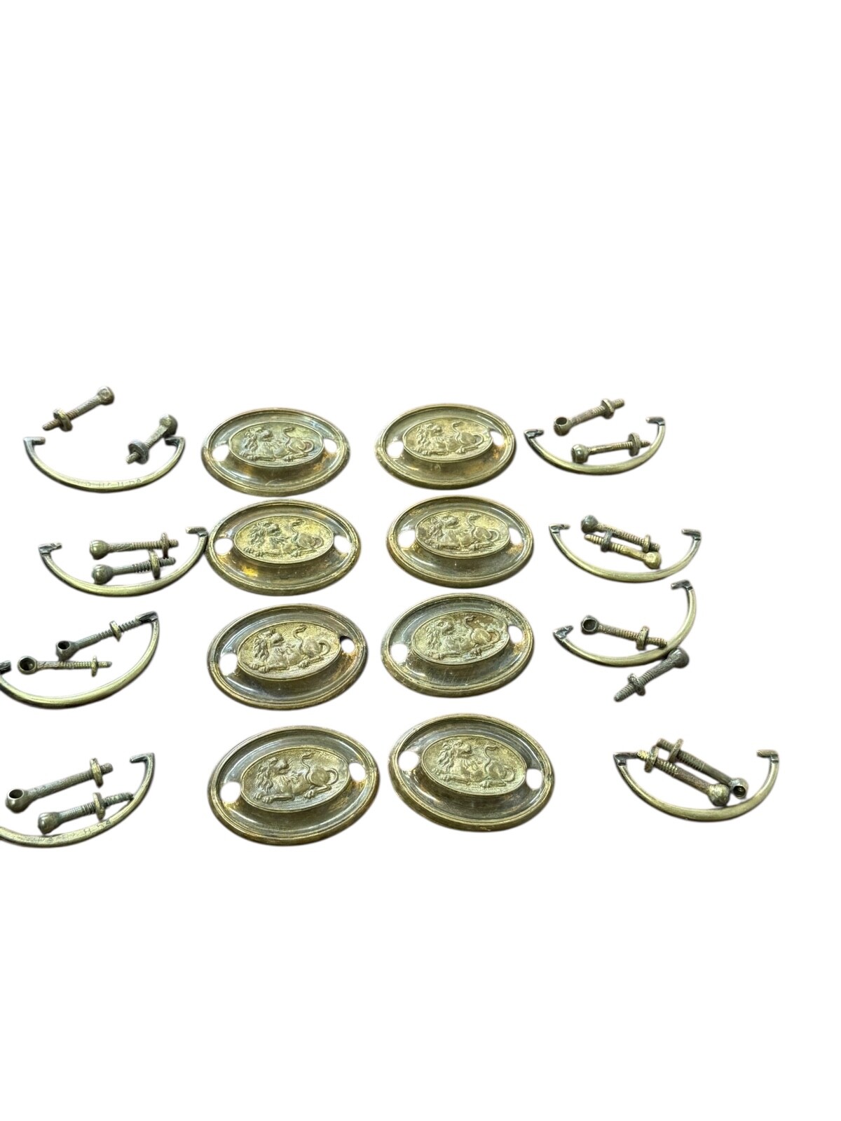 Antique Hepplewhite federal lion oval plates brass period 1 3/4 bore set 1820