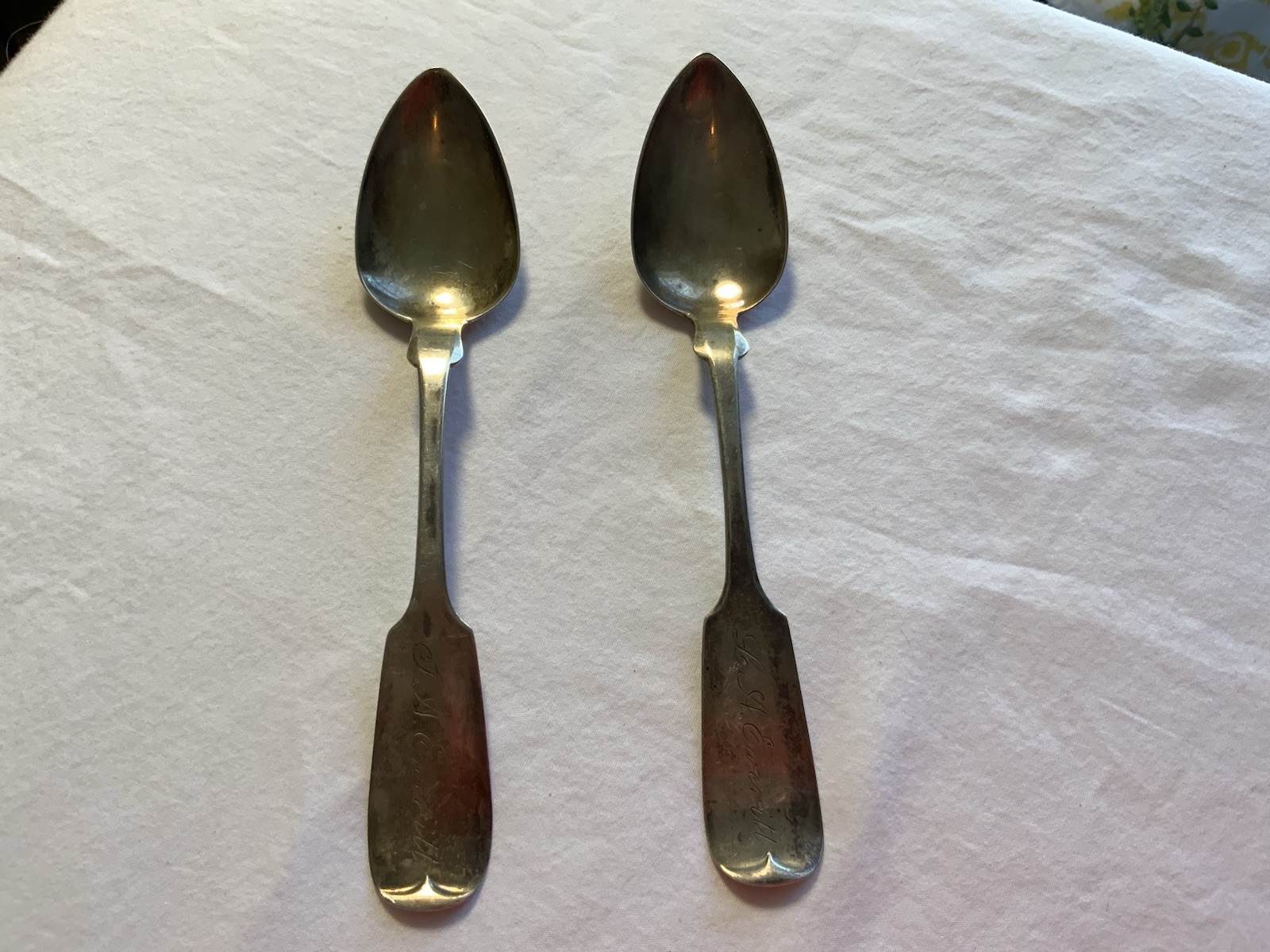 Antique Pure Coin Silver Fiddleback Spoons Vautrot & Gillett