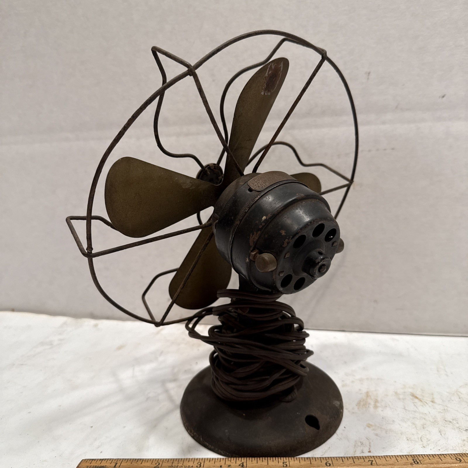 Antique Polar Cub Type H Brass Blade Cast Iron Base Fan Non Osc *Works