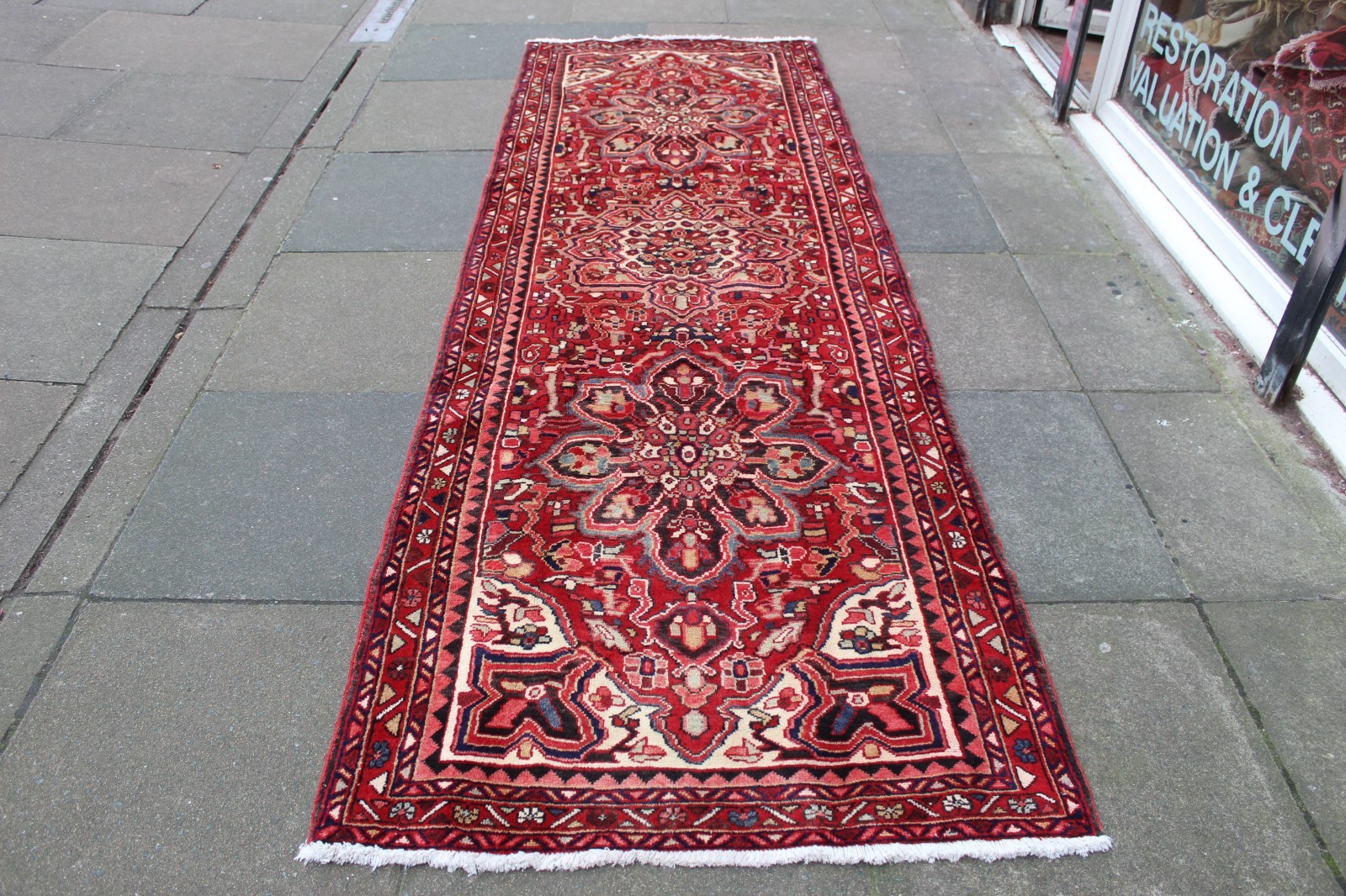 Vintage Hand Made Traditional Oriental Wool Red Long Runner 319x104cm
