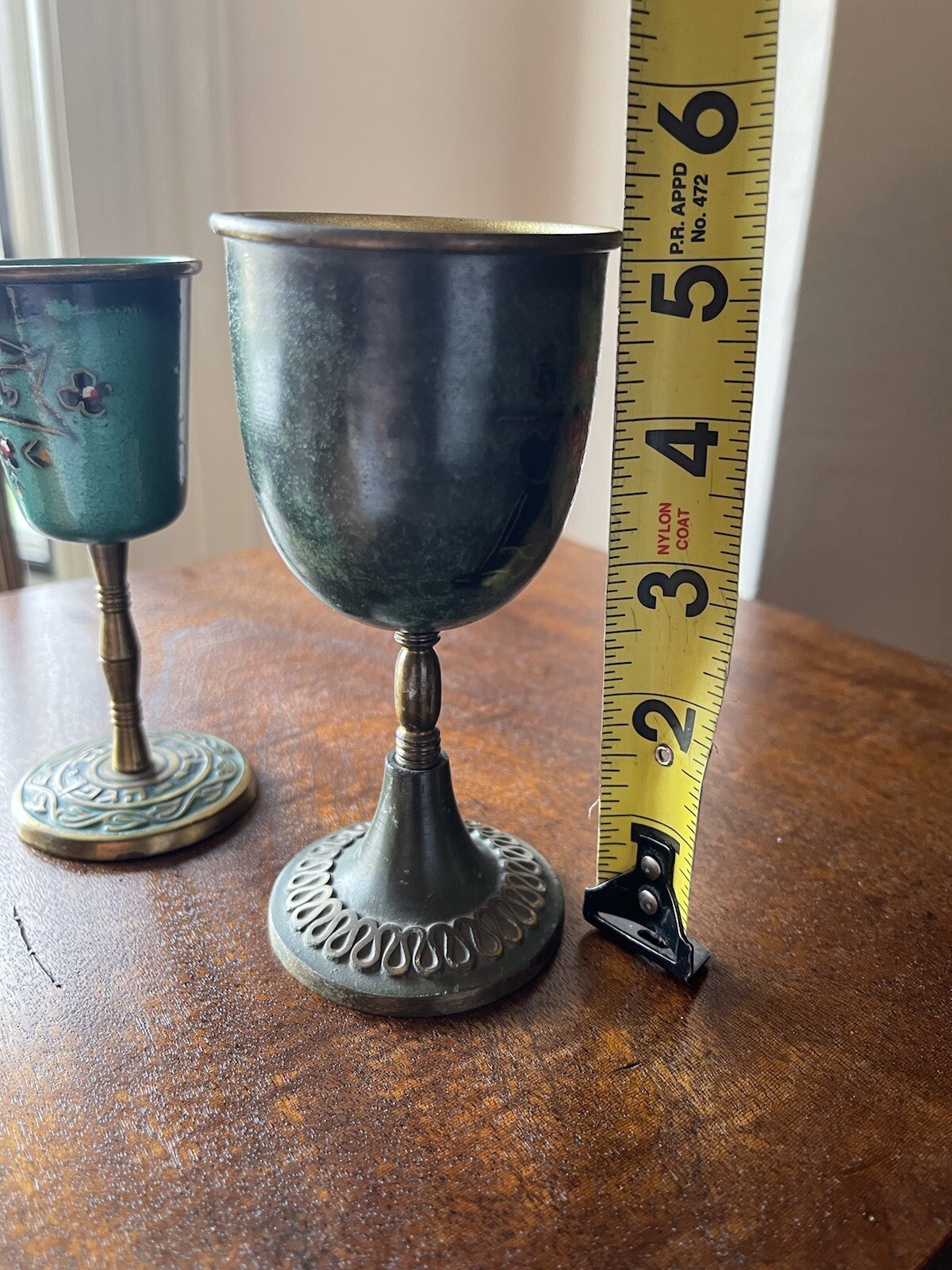 Two Israel Hakuli Hand Painted Goblet Sabra Bright Blue Green 5” Tall