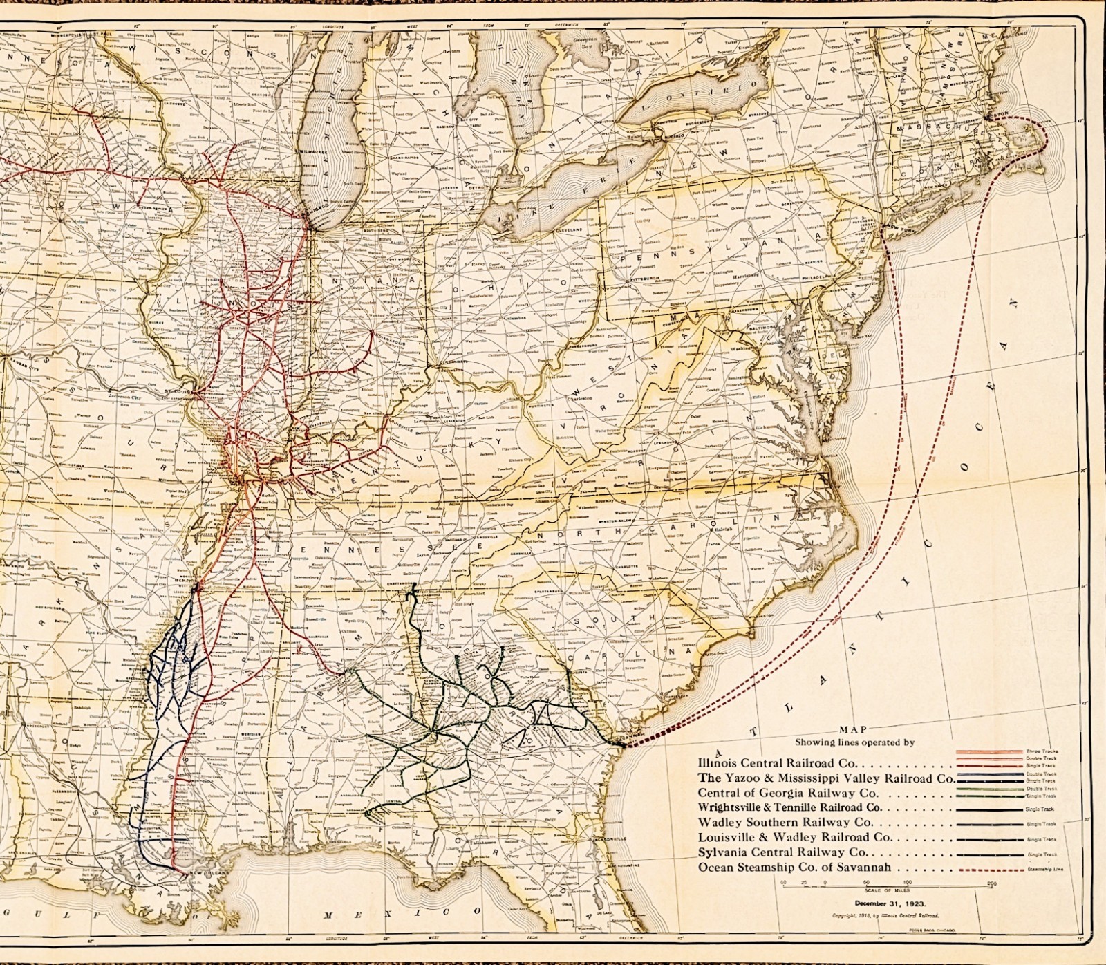 1925 UNITED STATES – RAILROAD Map ORIGINAL – STEAMSHIP LARGE