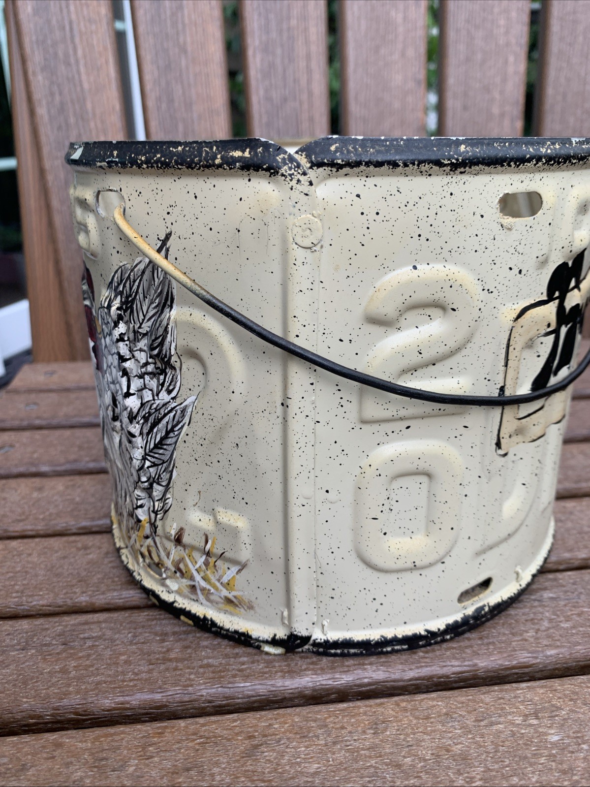 Primitive Chicken Bucket Made From Two License Plates Handmade Primitive Decor