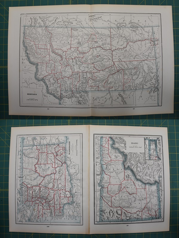 Montana Idaho Washington Vintage Original 1895 Werner Company Atlas Map Lot